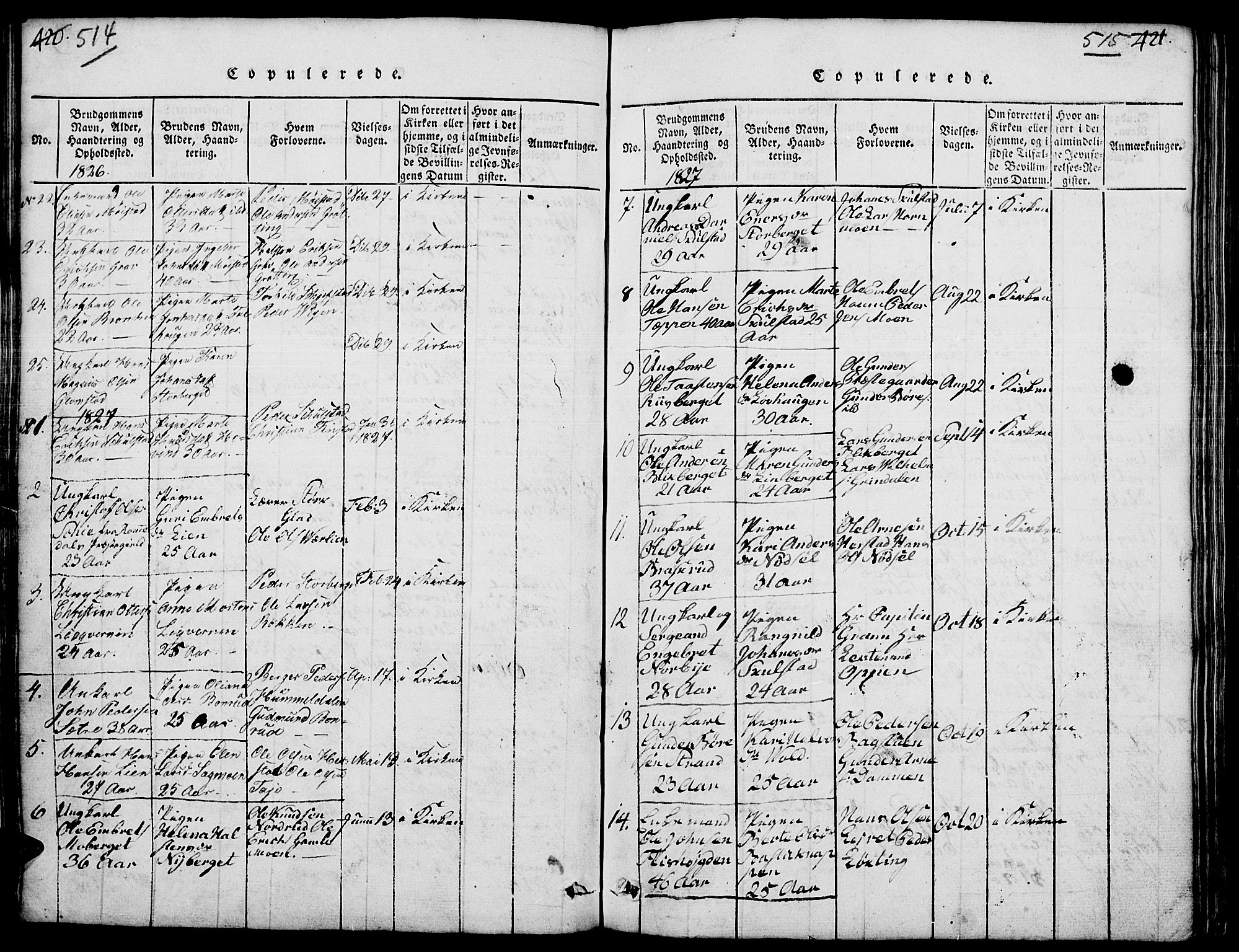 Elverum prestekontor, AV/SAH-PREST-044/H/Ha/Hab/L0001: Parish register (copy) no. 1, 1815-1829, p. 514-515