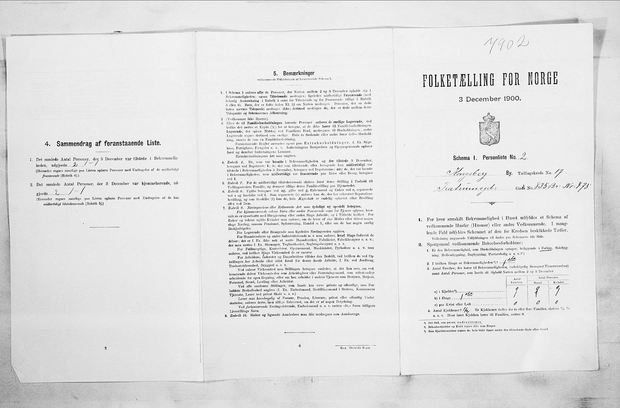 RA, 1900 census for Kongsberg, 1900, p. 3575