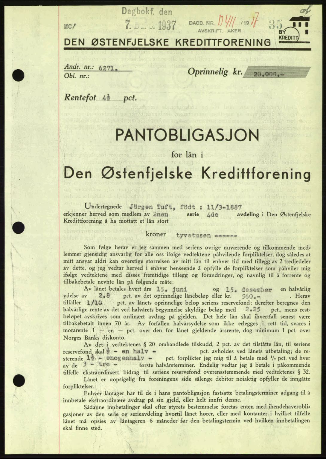Aker herredsskriveri, SAO/A-10896/G/Gb/Gba/Gbac/L0005: Mortgage book no. B151-152, 1937-1938, Diary no: : 13411/1937