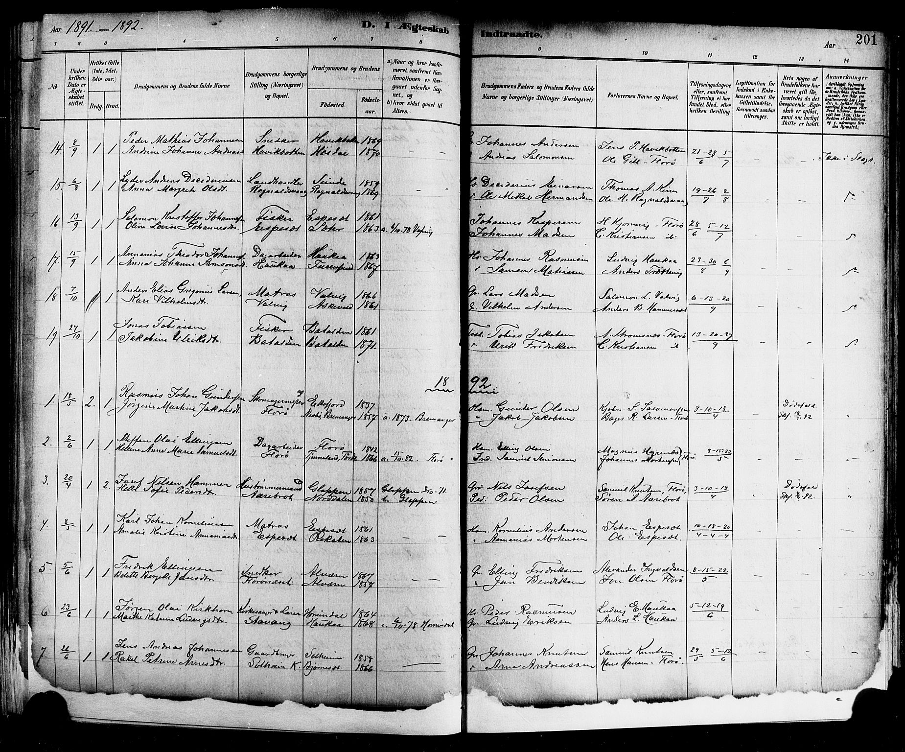 Kinn sokneprestembete, SAB/A-80801/H/Hab/Haba/L0002: Parish register (copy) no. A 2, 1882-1906, p. 201