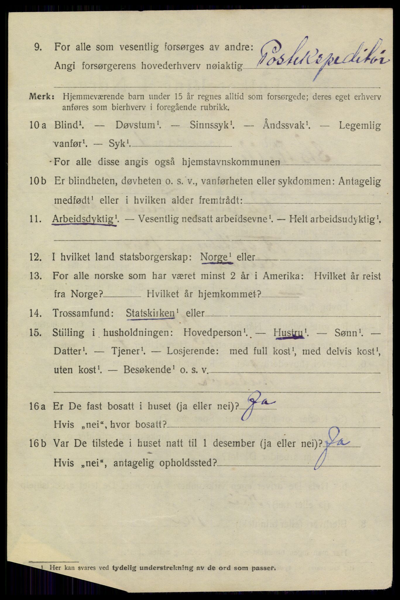 SAKO, 1920 census for Stathelle, 1920, p. 536