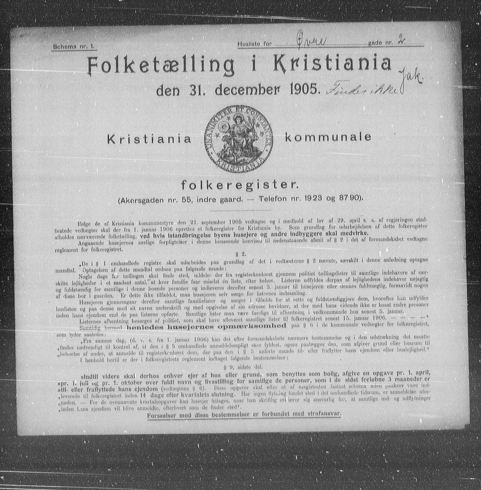 OBA, Municipal Census 1905 for Kristiania, 1905, p. 68209