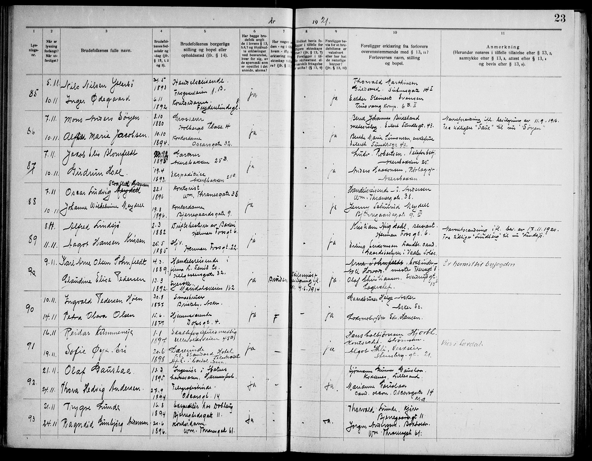 Gamle Aker prestekontor Kirkebøker, AV/SAO-A-10617a/H/L0006: Banns register no. 6, 1920-1928, p. 23
