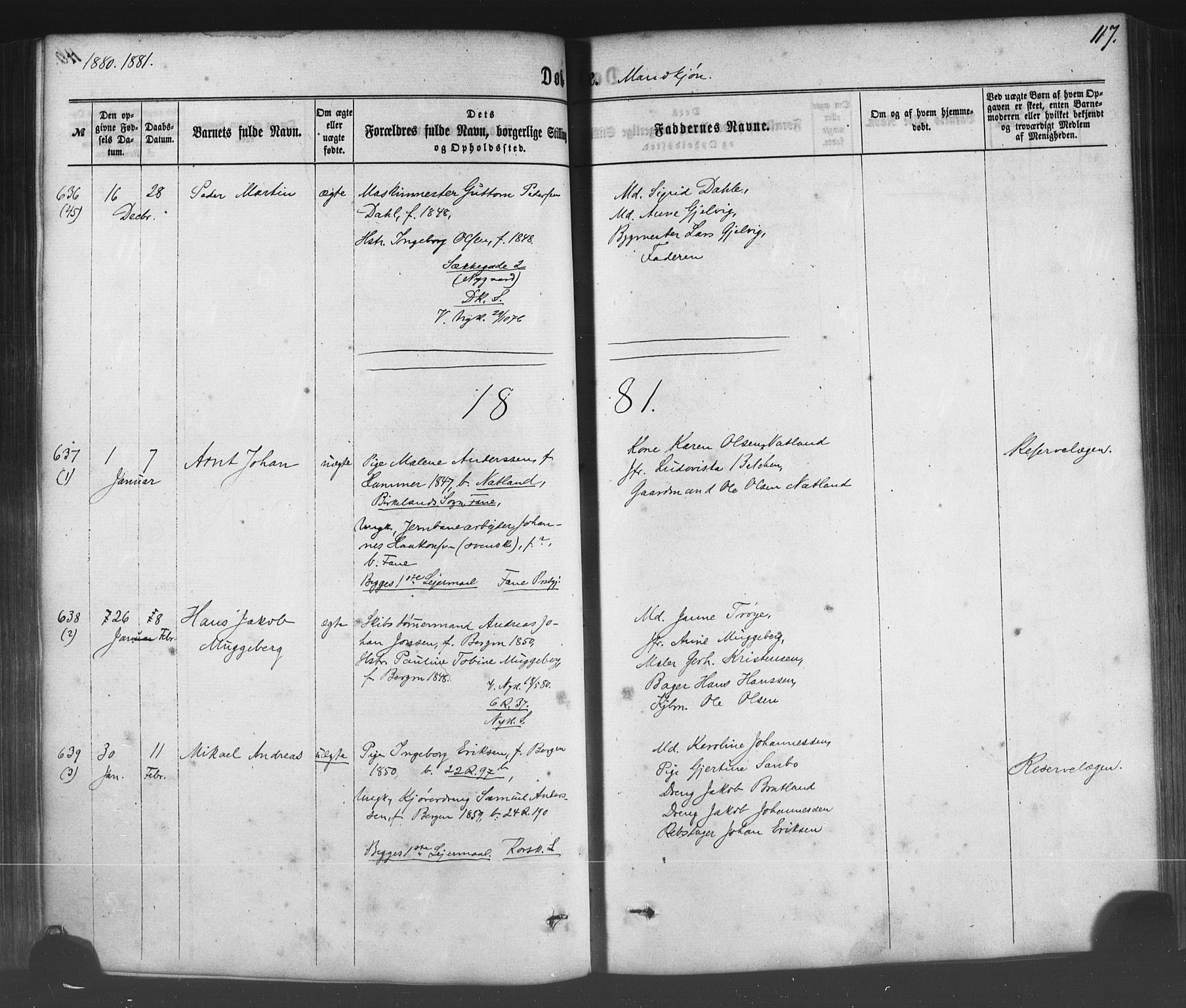 Fødselsstiftelsens sokneprestembete*, SAB/-: Parish register (official) no. A 1, 1863-1883, p. 117