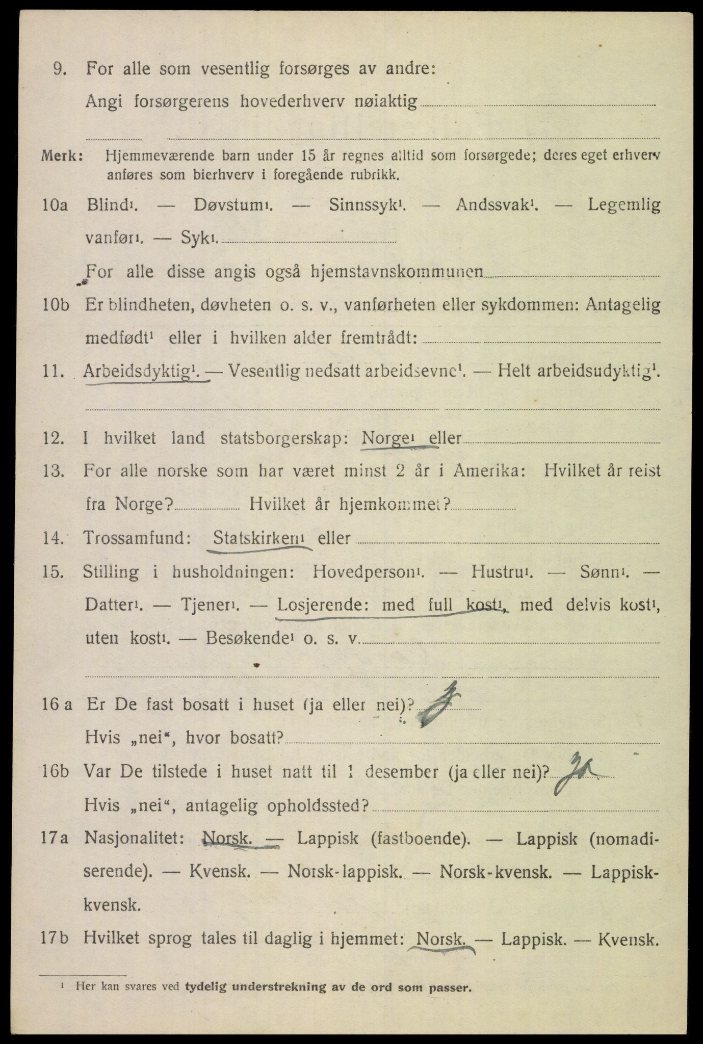 SAT, 1920 census for Tysfjord, 1920, p. 1224