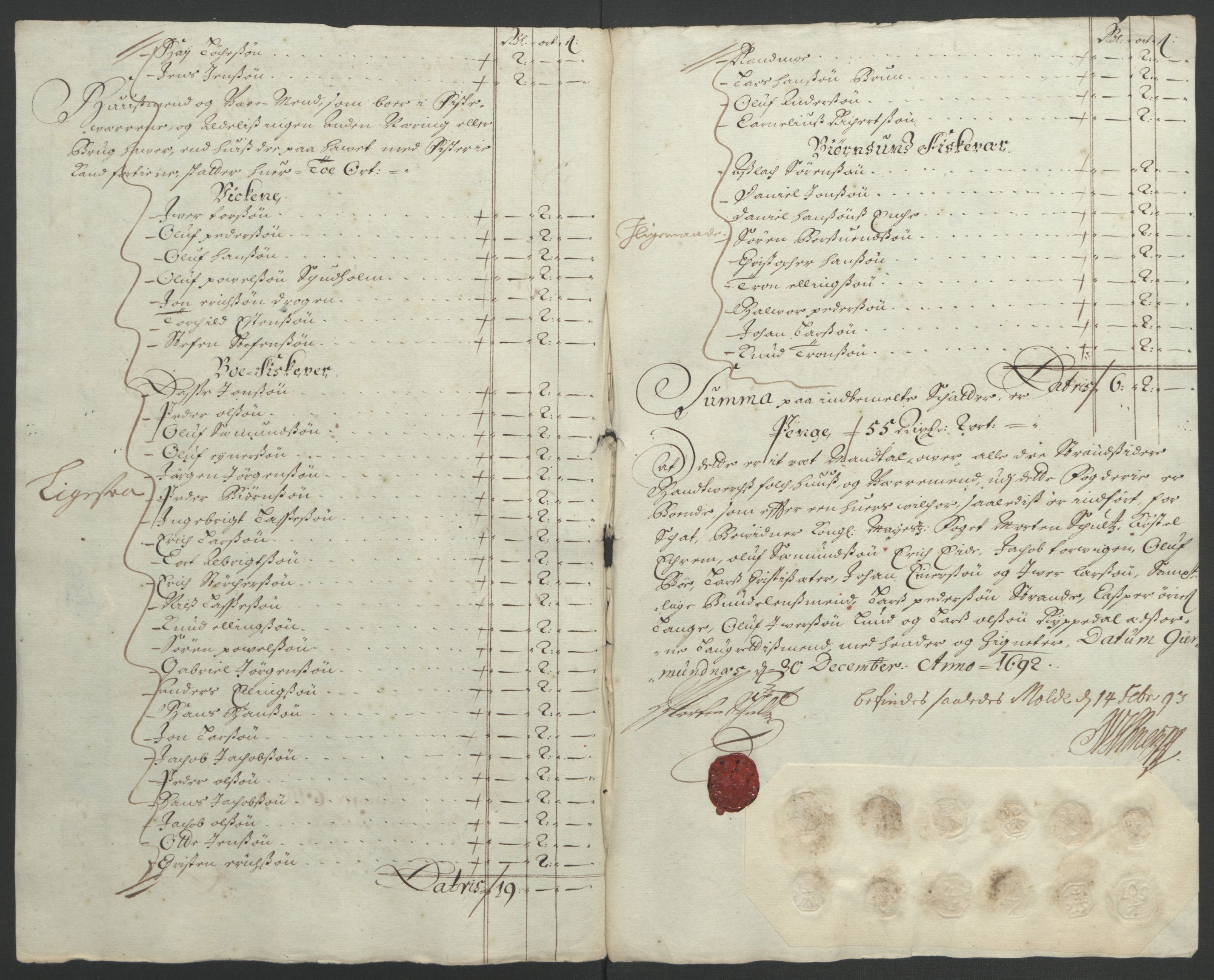 Rentekammeret inntil 1814, Reviderte regnskaper, Fogderegnskap, RA/EA-4092/R55/L3650: Fogderegnskap Romsdal, 1692, p. 88