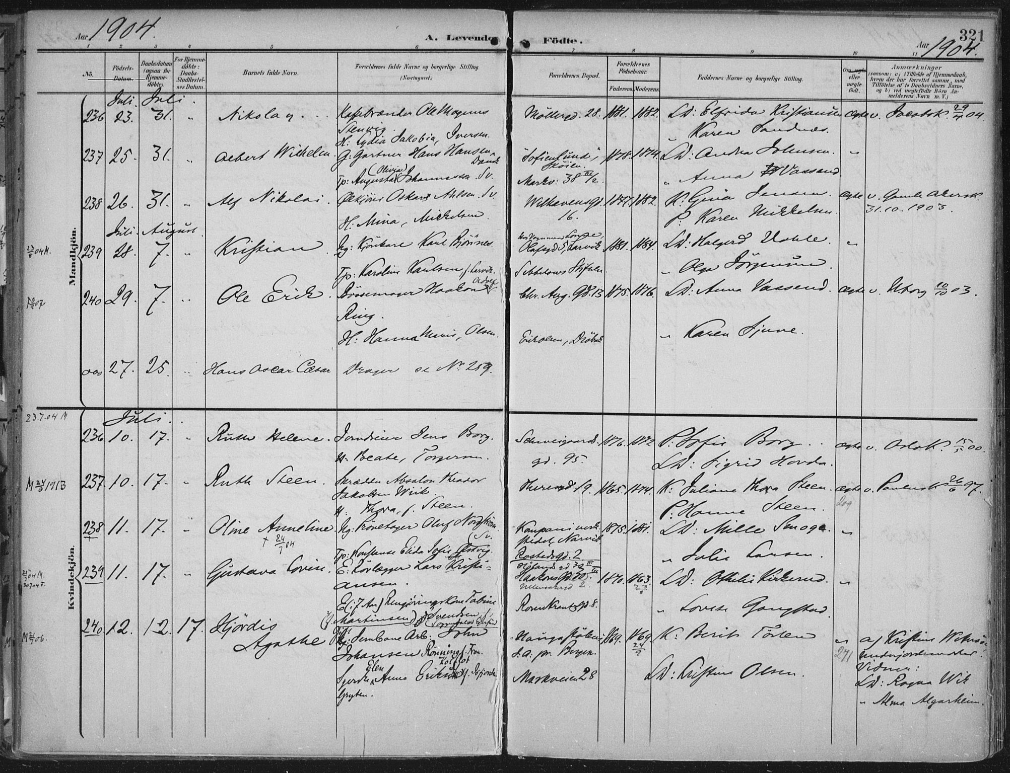 Rikshospitalet prestekontor Kirkebøker, SAO/A-10309b/F/L0012: Parish register (official) no. 12, 1901-1904, p. 321