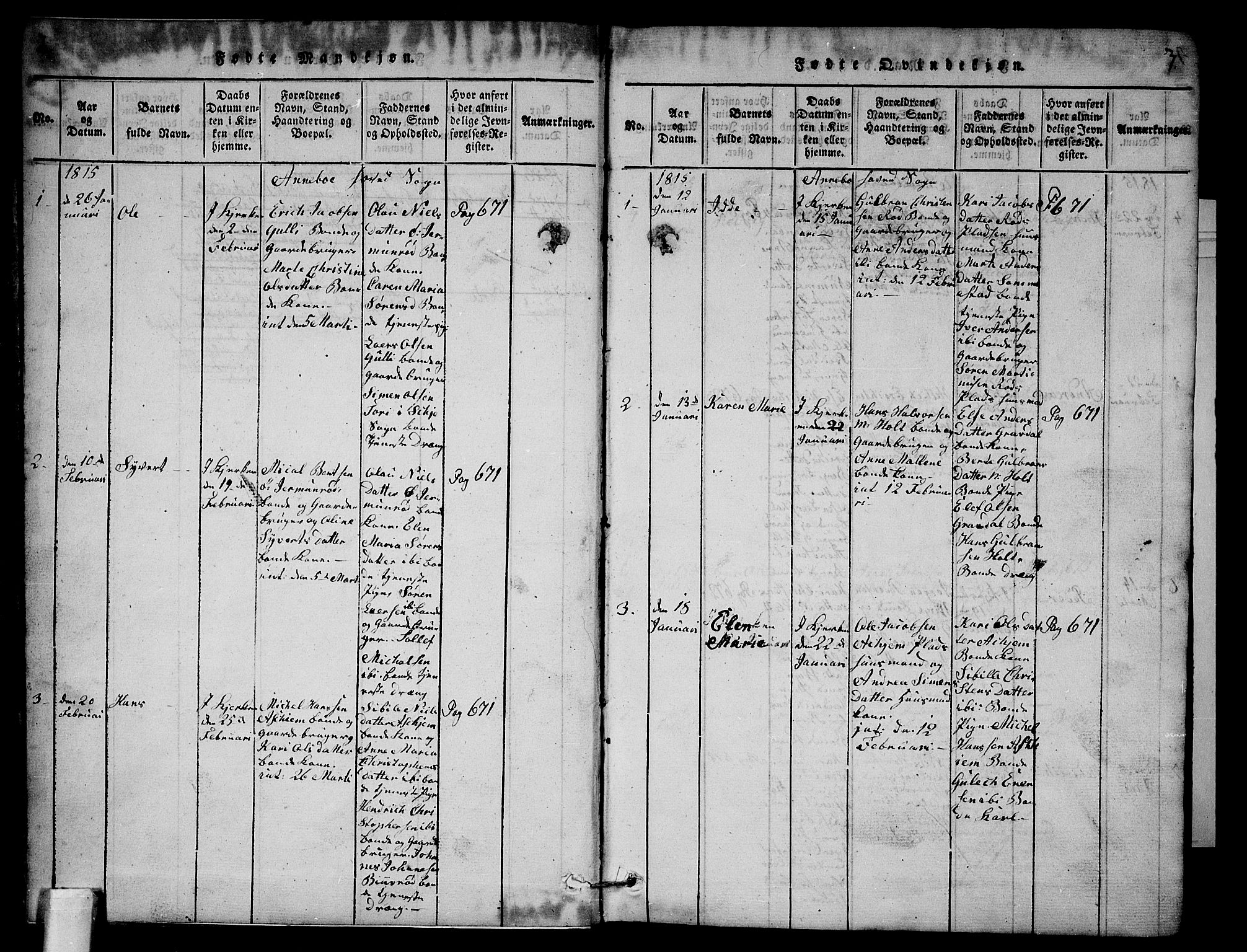 Andebu kirkebøker, AV/SAKO-A-336/G/Ga/L0001: Parish register (copy) no. I 1 /1, 1815-1823, p. 2-3