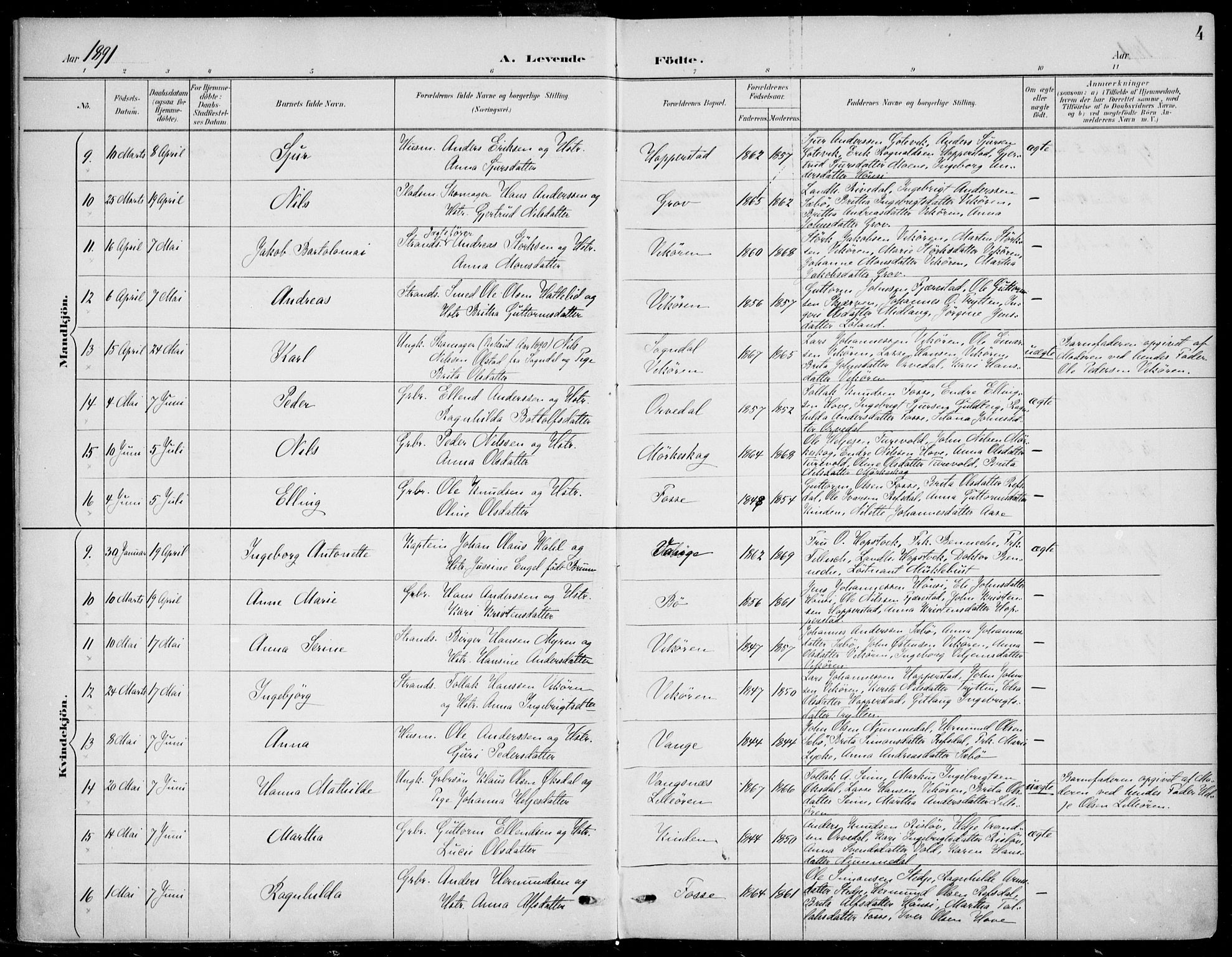 Vik sokneprestembete, AV/SAB-A-81501/H/Haa/Haab/L0002: Parish register (official) no. B  2, 1891-1907, p. 4