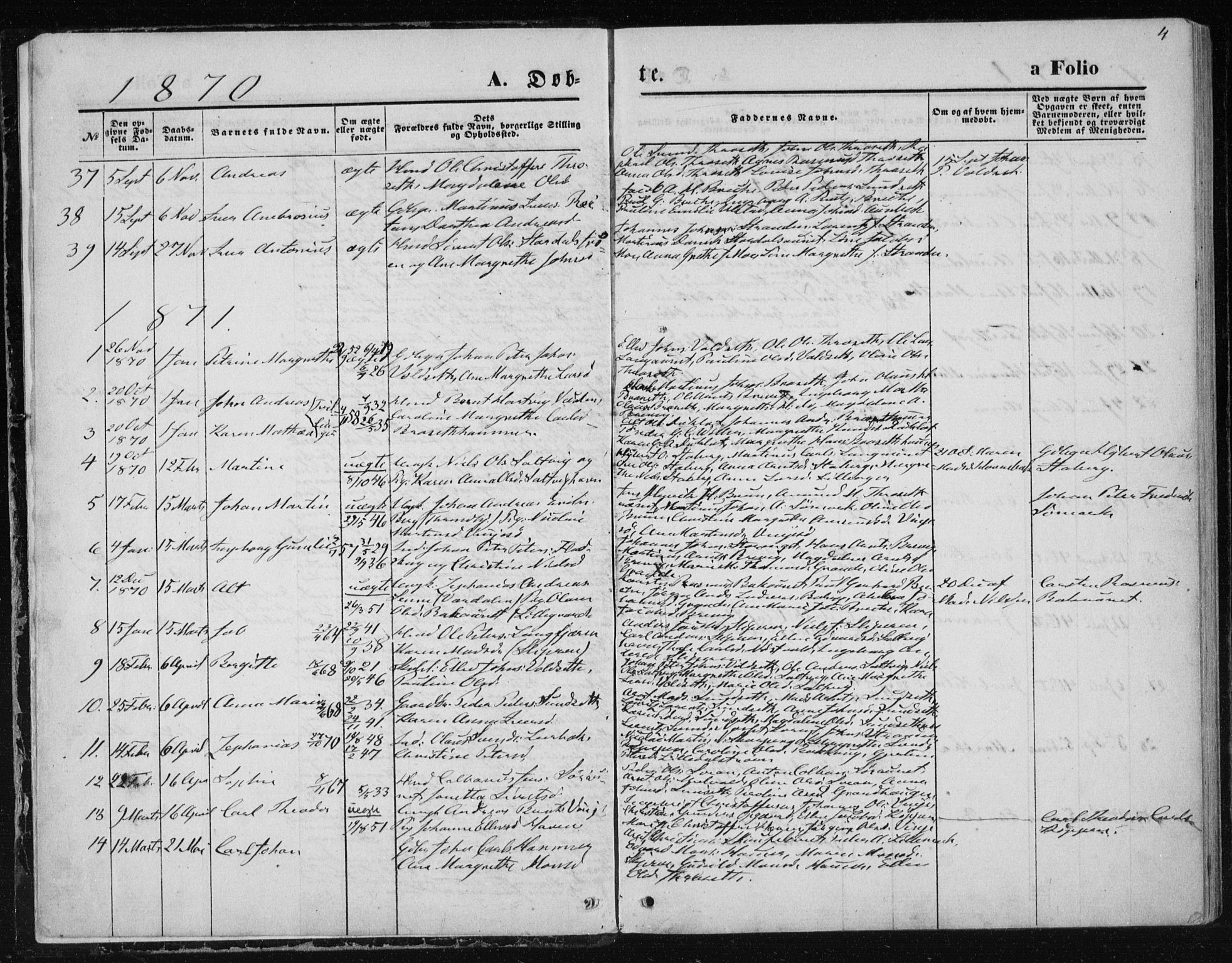Ministerialprotokoller, klokkerbøker og fødselsregistre - Nord-Trøndelag, SAT/A-1458/733/L0324: Parish register (official) no. 733A03, 1870-1883, p. 4