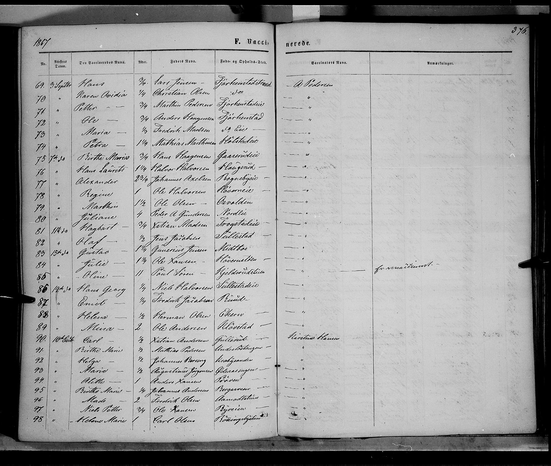 Østre Toten prestekontor, SAH/PREST-104/H/Ha/Haa/L0005: Parish register (official) no. 5, 1866-1877, p. 376