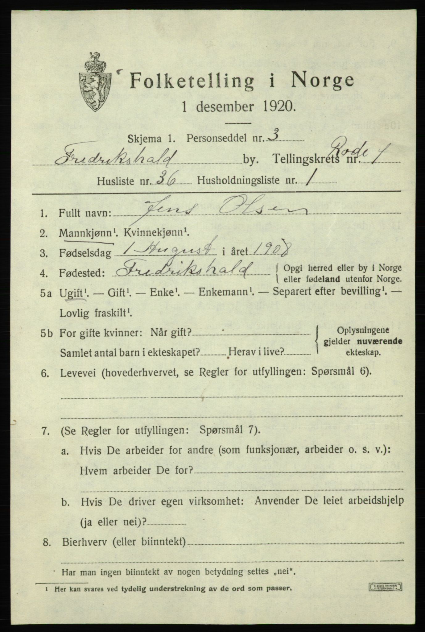 SAO, 1920 census for Fredrikshald, 1920, p. 8763