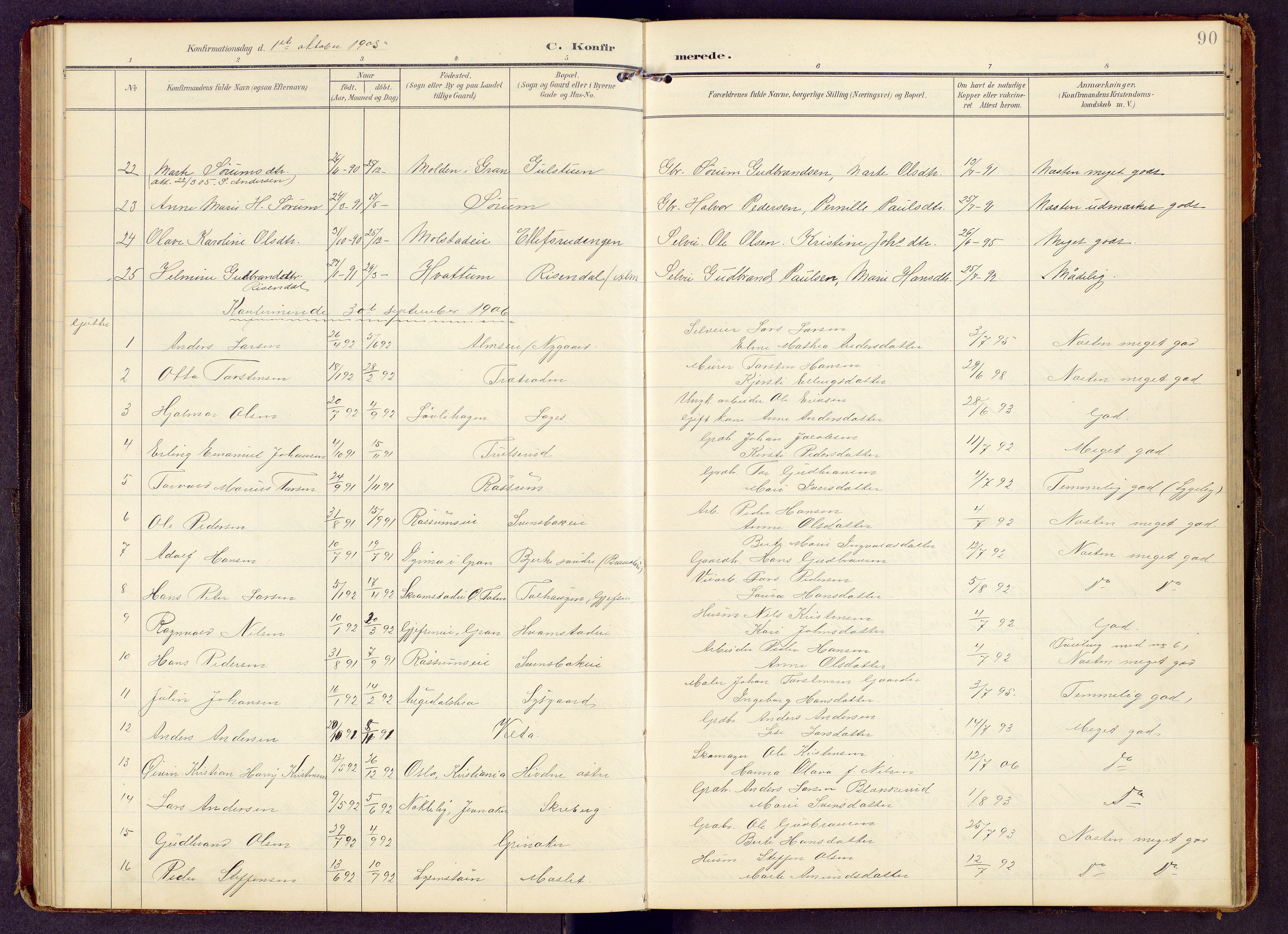 Brandbu prestekontor, SAH/PREST-114/H/Ha/Hab/L0009: Parish register (copy) no. 9, 1903-1916, p. 90