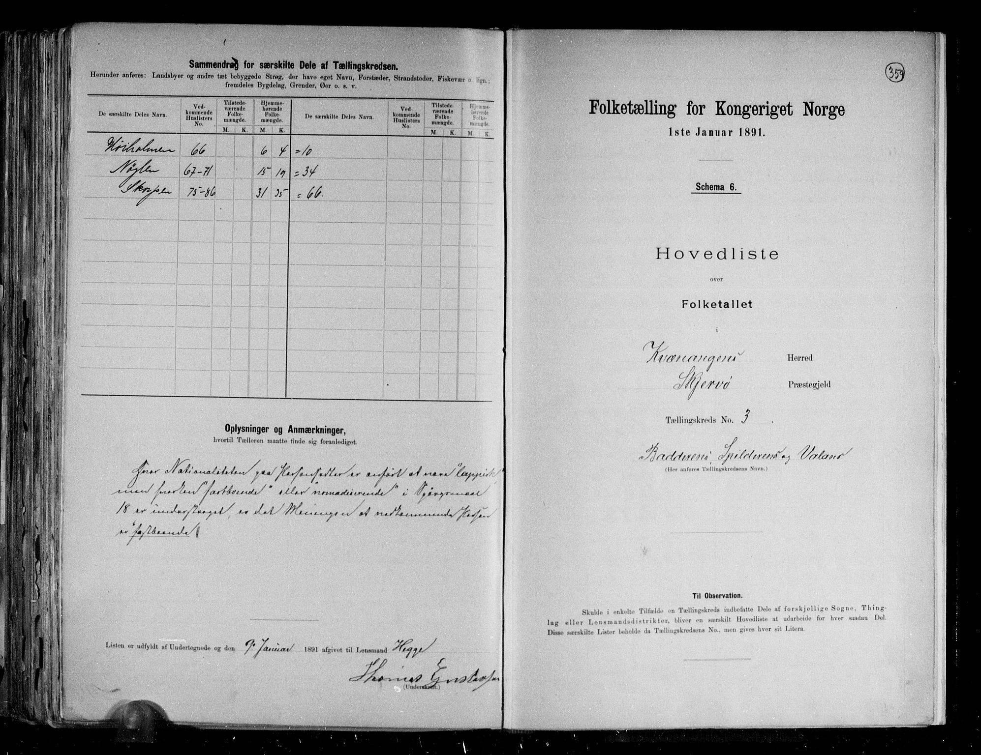 RA, 1891 census for 1943 Kvænangen, 1891, p. 8