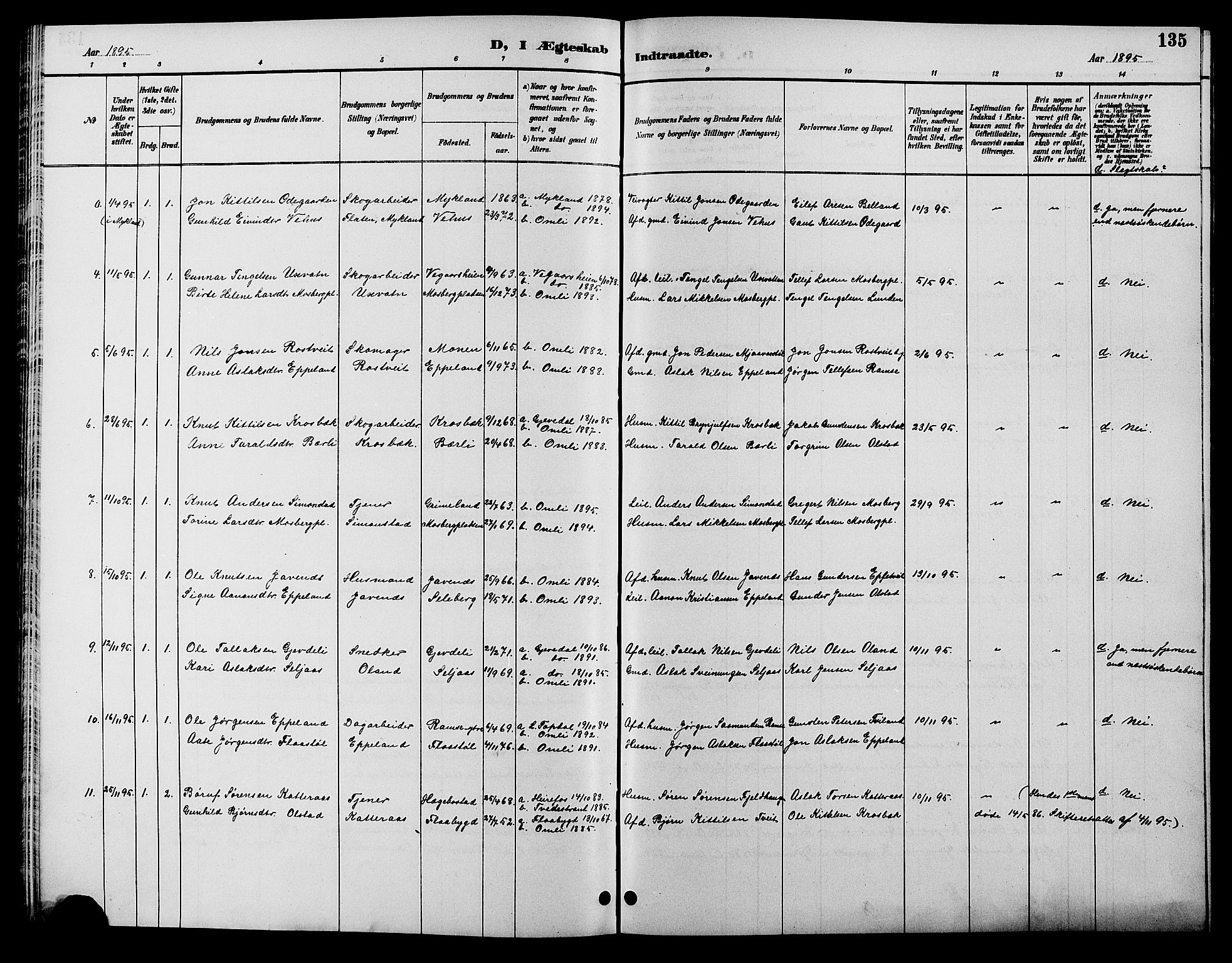 Åmli sokneprestkontor, AV/SAK-1111-0050/F/Fb/Fbc/L0004: Parish register (copy) no. B 4, 1889-1902, p. 135