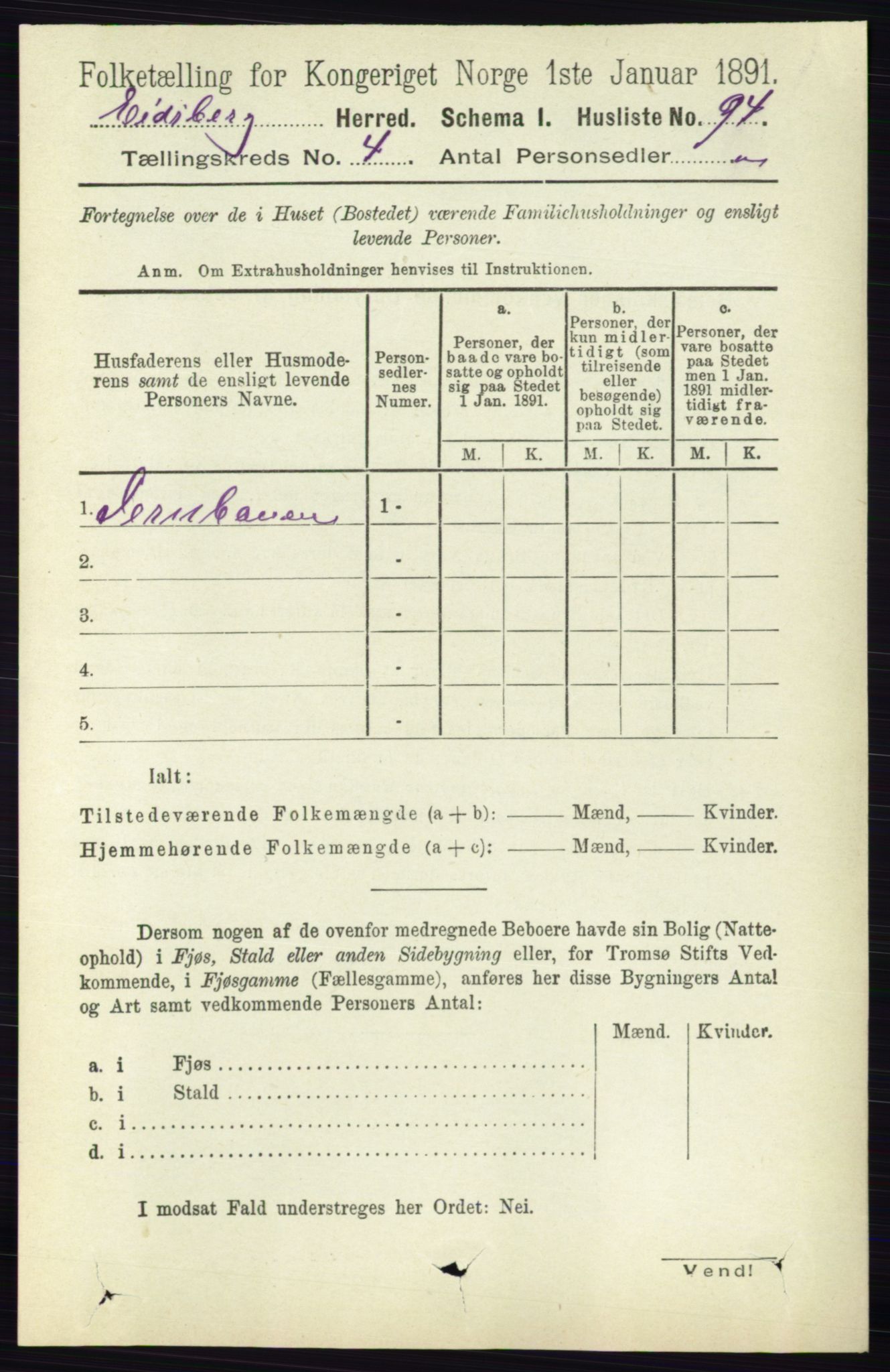 RA, 1891 census for 0125 Eidsberg, 1891, p. 2365