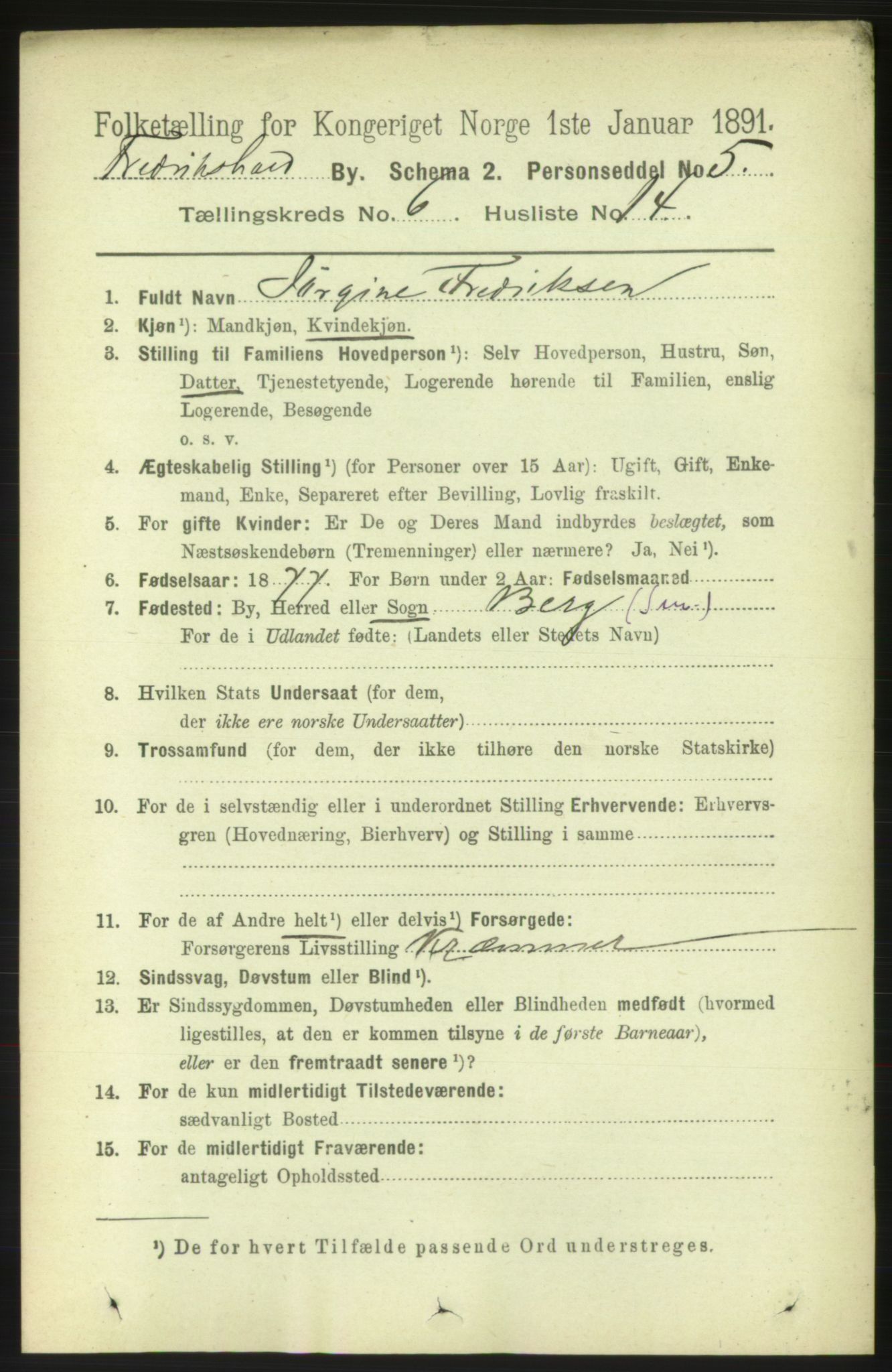 RA, 1891 census for 0101 Fredrikshald, 1891, p. 4699