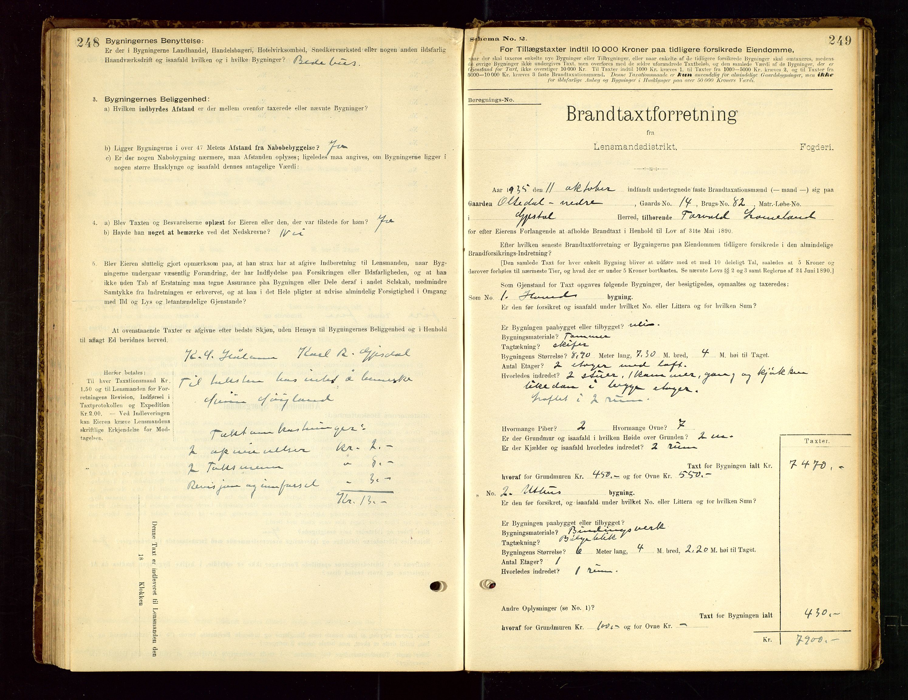 Gjesdal lensmannskontor, SAST/A-100441/Go/L0007: Branntakstskjemaprotokoll, 1894-1937, p. 248-249