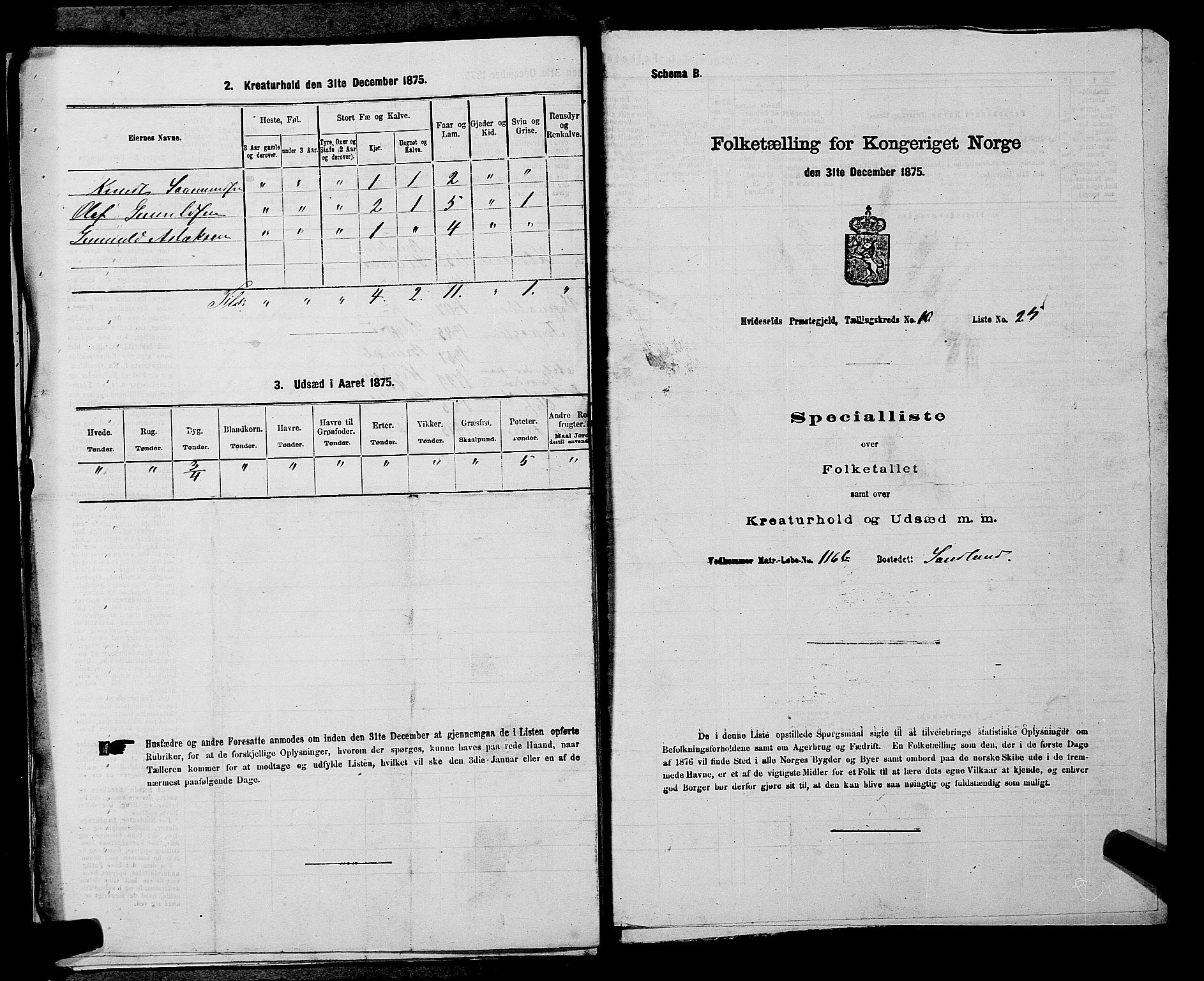 SAKO, 1875 census for 0829P Kviteseid, 1875, p. 882