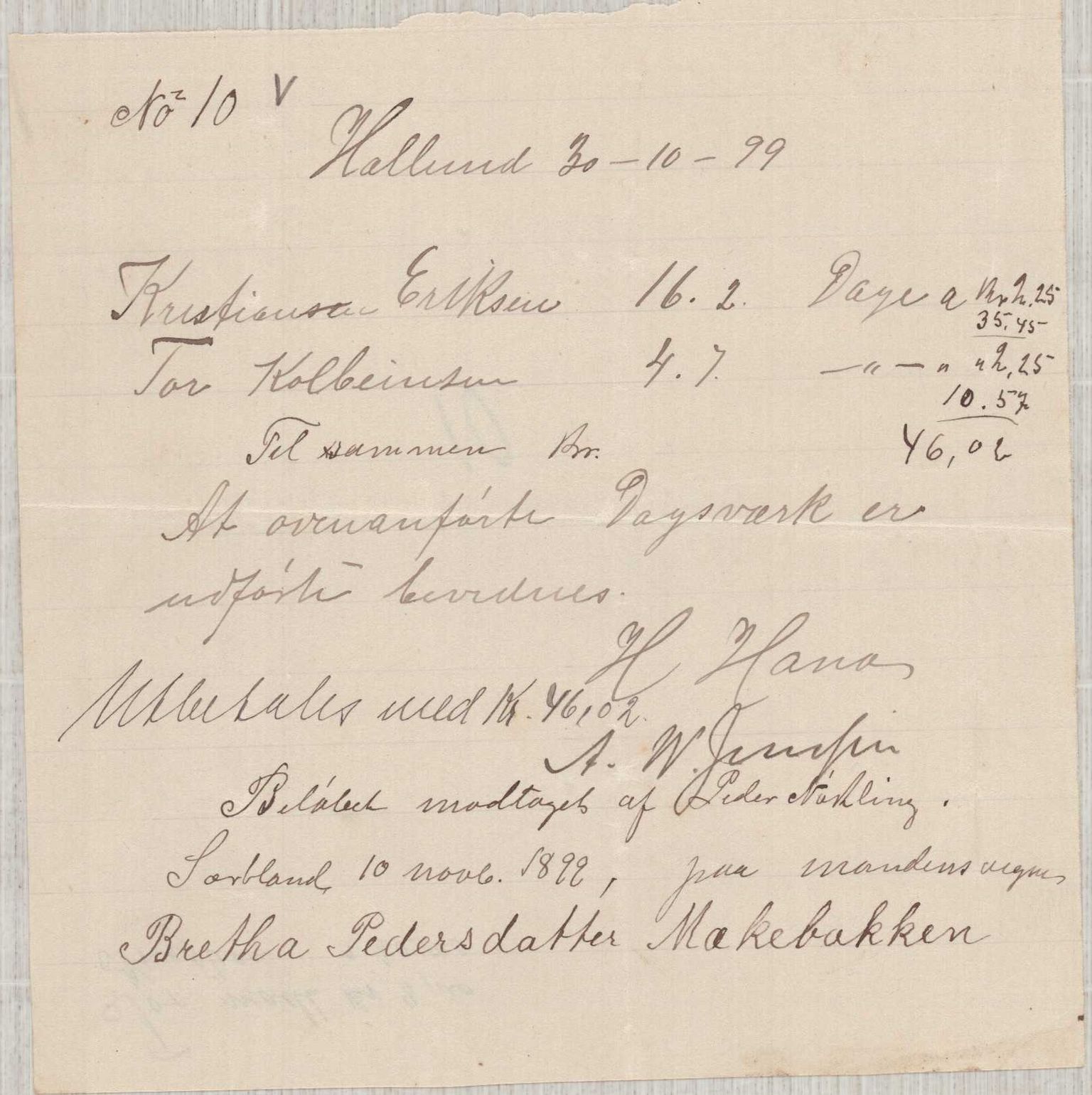 Finnaas kommune. Formannskapet, IKAH/1218a-021/E/Ea/L0002/0001: Rekneskap for veganlegg / Rekneskap for veganlegget Urangsvåg - Mælandsvåg, 1898-1900, p. 106