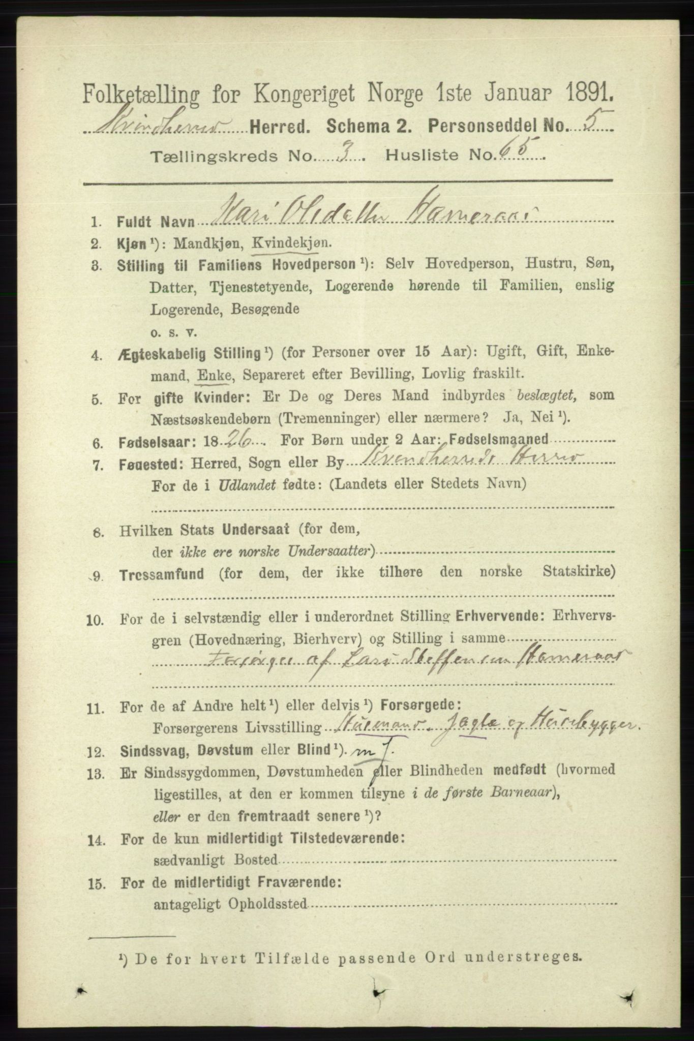 RA, 1891 census for 1224 Kvinnherad, 1891, p. 1325