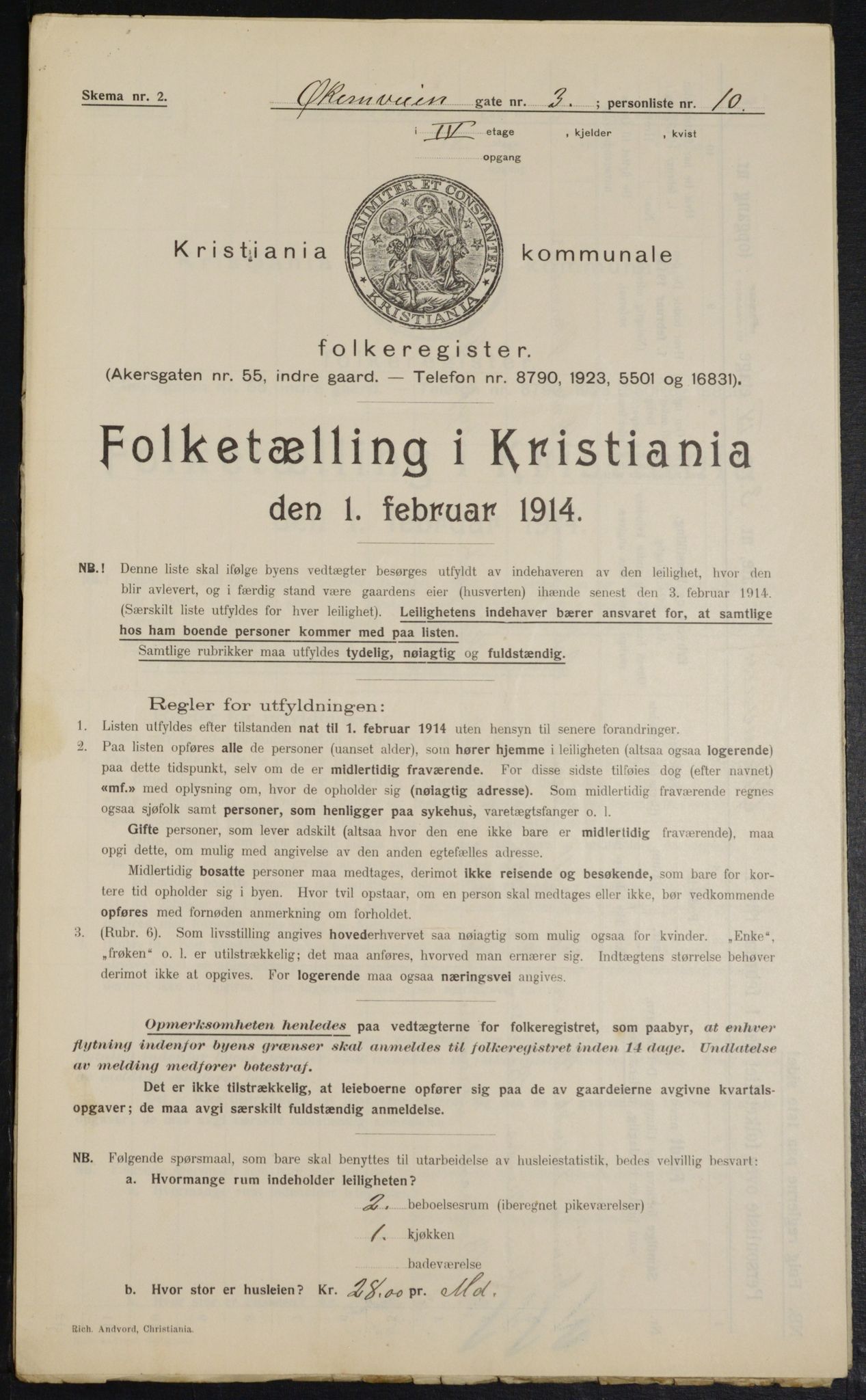 OBA, Municipal Census 1914 for Kristiania, 1914, p. 129708