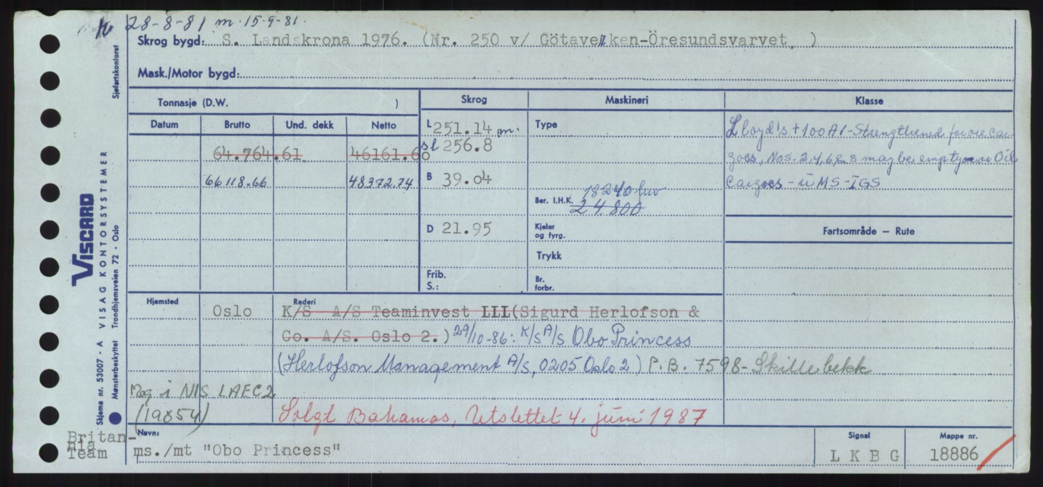 Sjøfartsdirektoratet med forløpere, Skipsmålingen, RA/S-1627/H/Hd/L0028: Fartøy, O, p. 43