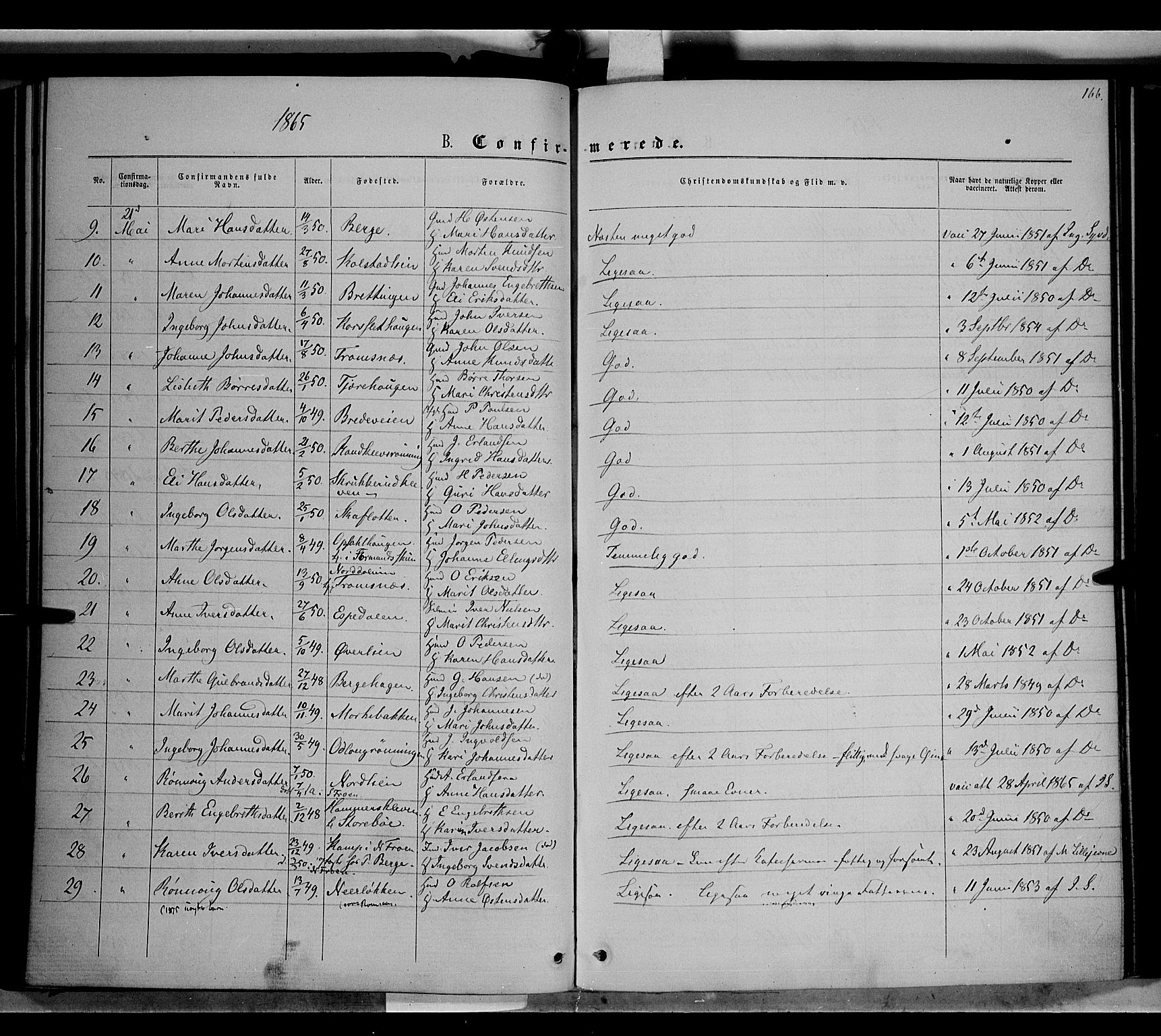 Ringebu prestekontor, AV/SAH-PREST-082/H/Ha/Haa/L0007: Parish register (official) no. 7, 1860-1877, p. 166