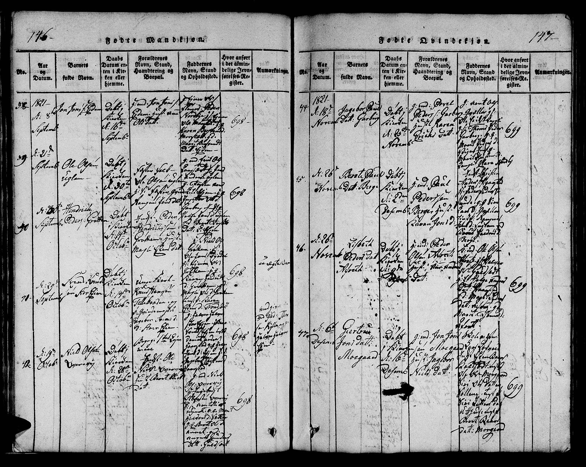 Ministerialprotokoller, klokkerbøker og fødselsregistre - Sør-Trøndelag, SAT/A-1456/695/L1152: Parish register (copy) no. 695C03, 1816-1831, p. 146-147
