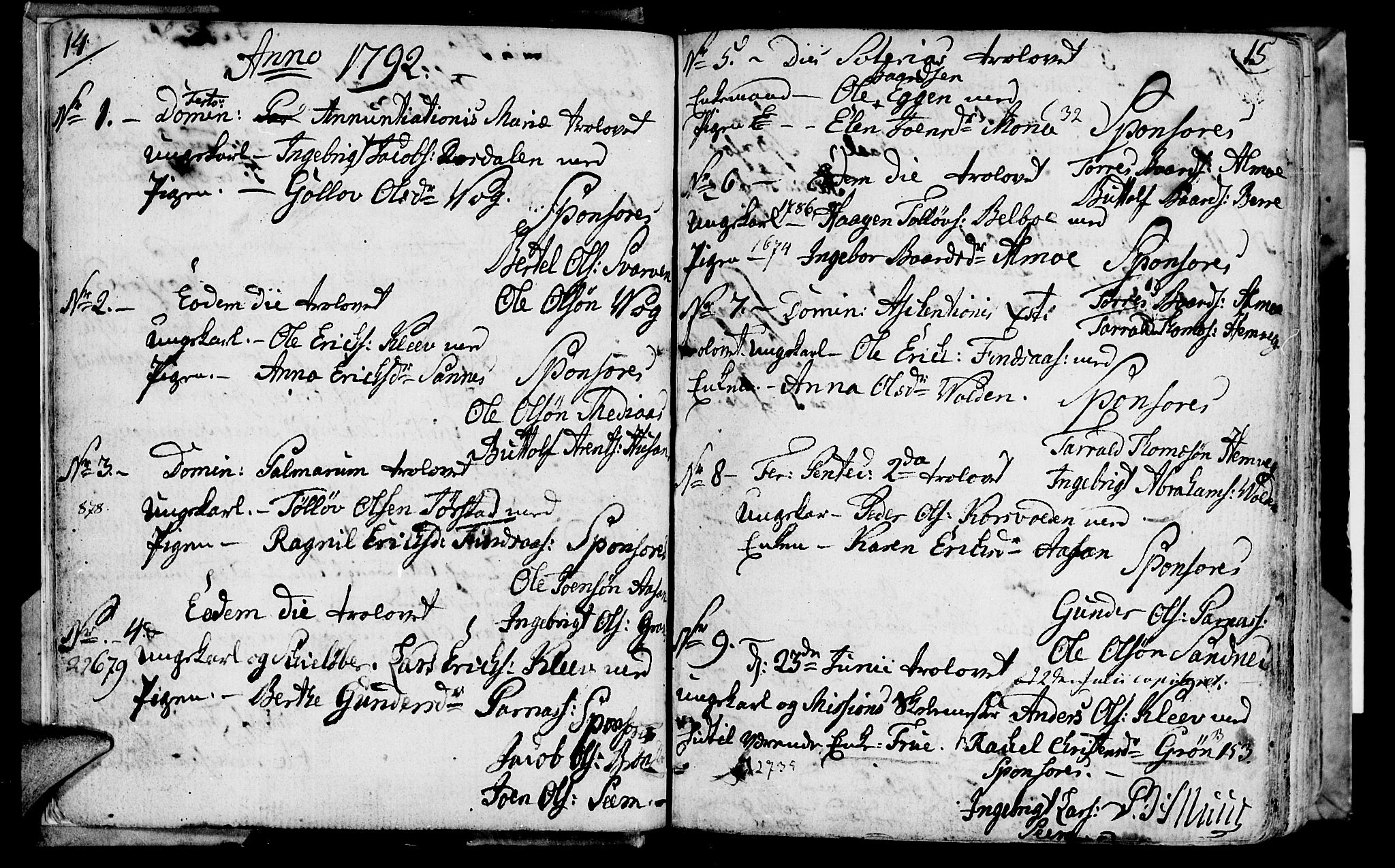 Ministerialprotokoller, klokkerbøker og fødselsregistre - Nord-Trøndelag, SAT/A-1458/749/L0468: Parish register (official) no. 749A02, 1787-1817, p. 14-15