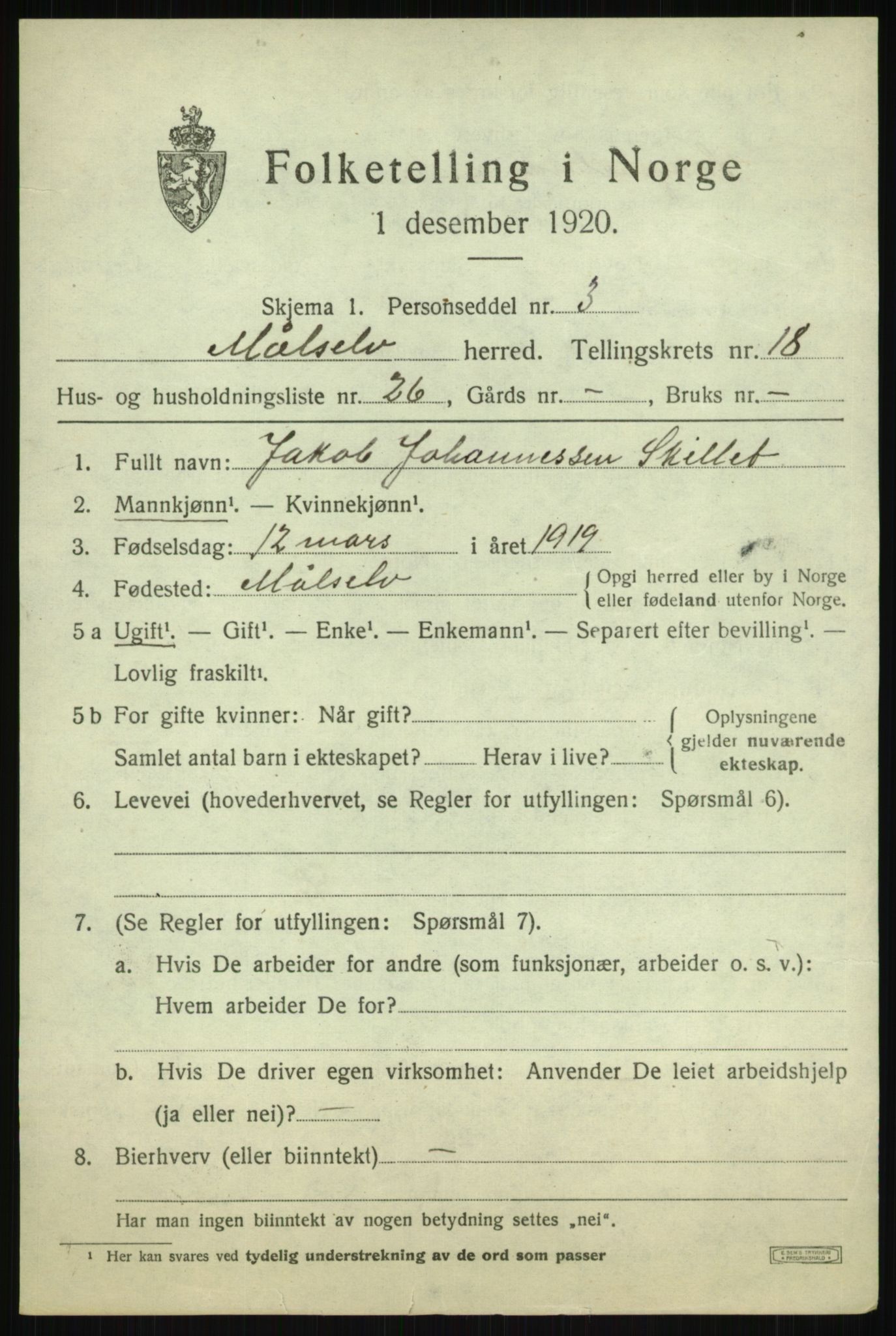 SATØ, 1920 census for Målselv, 1920, p. 9169