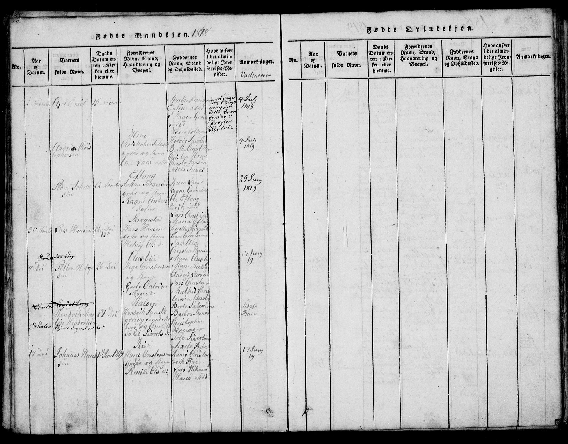 Tjølling kirkebøker, SAKO/A-60/G/Ga/L0001: Parish register (copy) no. 1, 1814-1835, p. 40