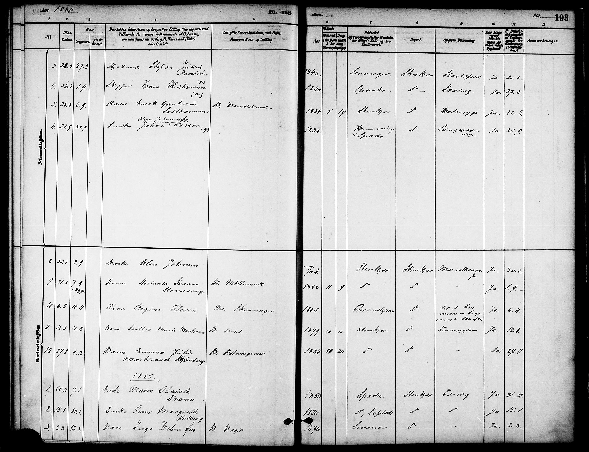 Ministerialprotokoller, klokkerbøker og fødselsregistre - Nord-Trøndelag, SAT/A-1458/739/L0371: Parish register (official) no. 739A03, 1881-1895, p. 193