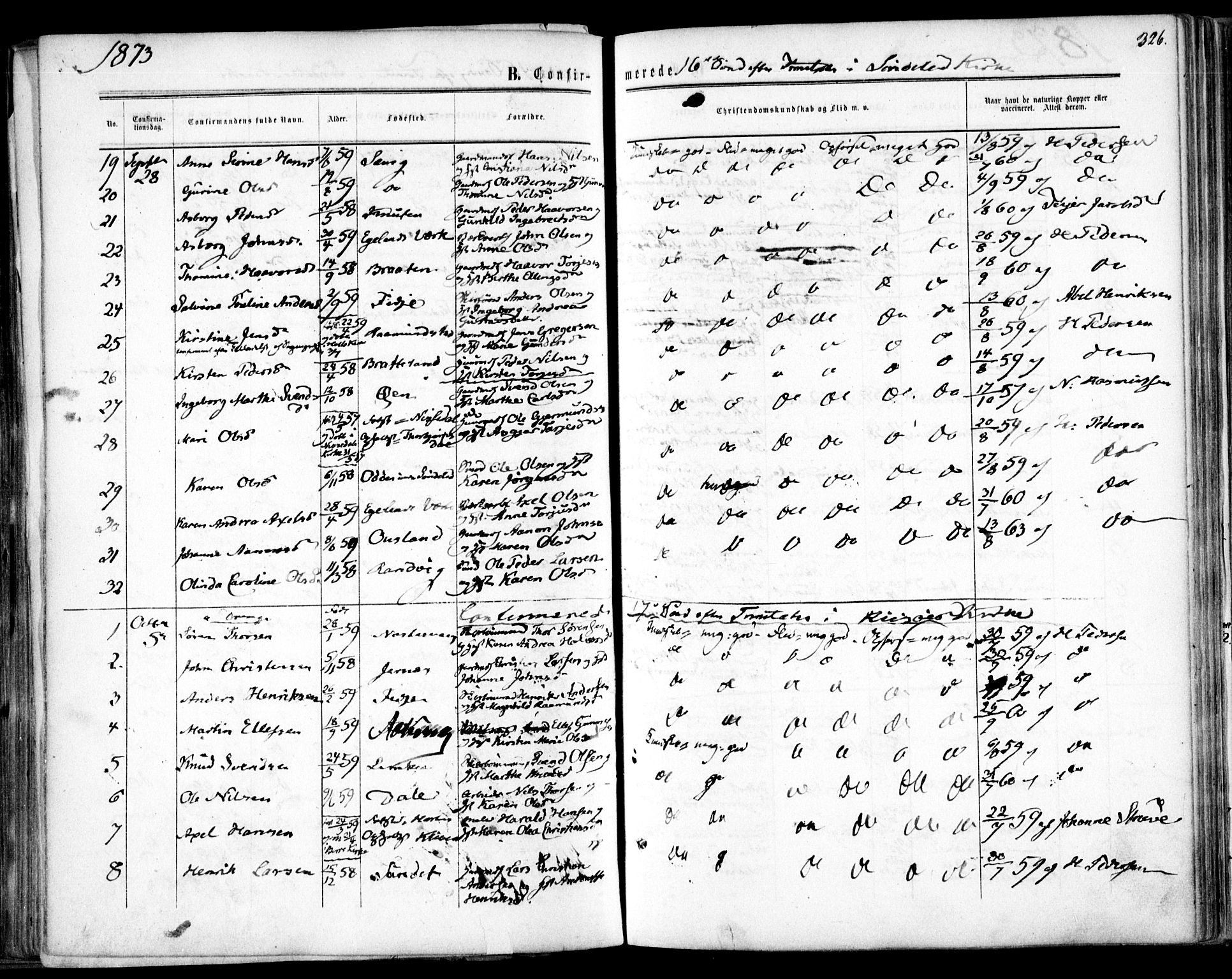 Søndeled sokneprestkontor, AV/SAK-1111-0038/F/Fa/L0003: Parish register (official) no. A 3, 1861-1879, p. 326