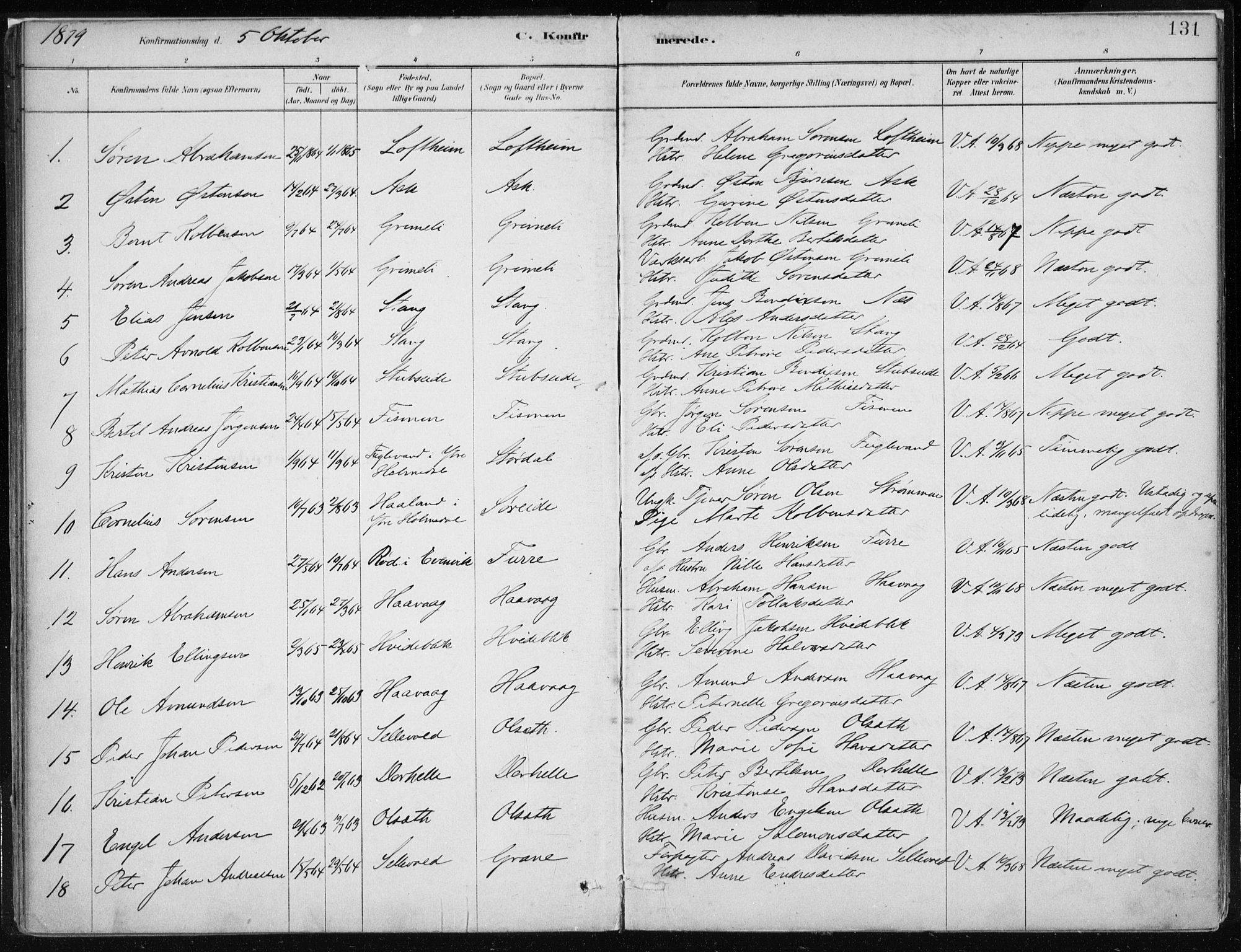 Askvoll sokneprestembete, AV/SAB-A-79501/H/Haa/Haab/L0002: Parish register (official) no. B 2, 1879-1909, p. 131