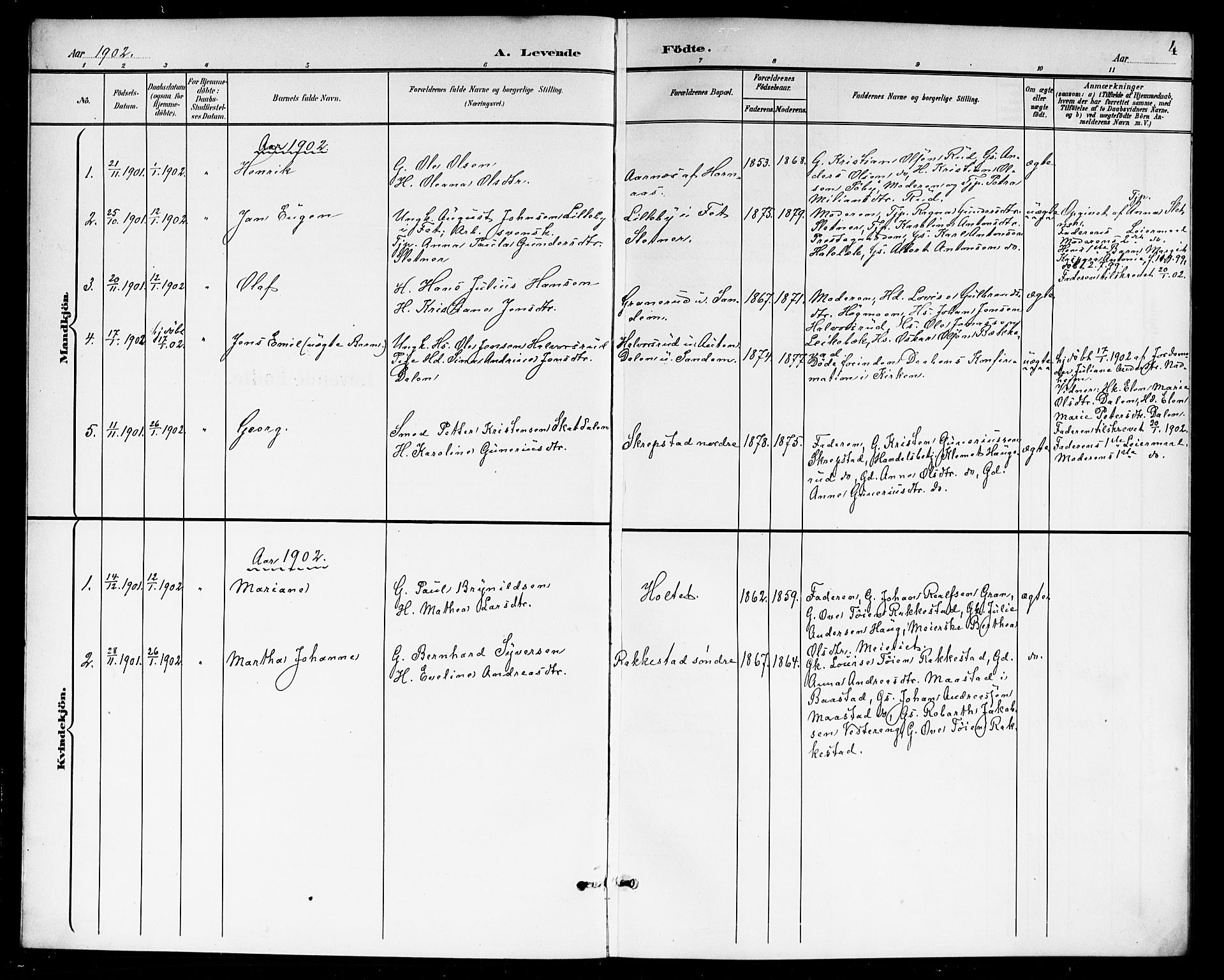 Høland prestekontor Kirkebøker, SAO/A-10346a/G/Ga/L0007: Parish register (copy) no. I 7, 1902-1914, p. 4