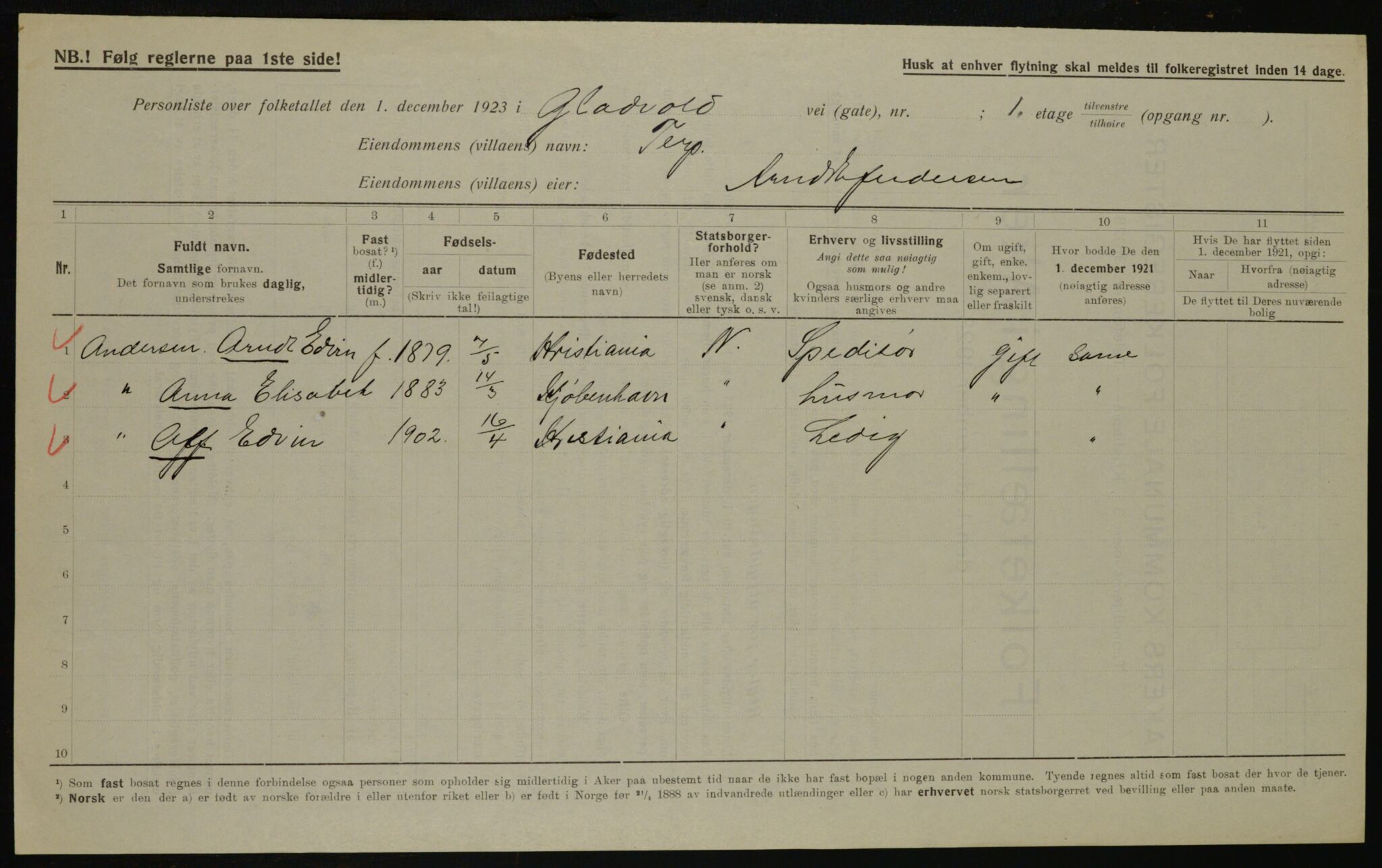 , Municipal Census 1923 for Aker, 1923, p. 39143