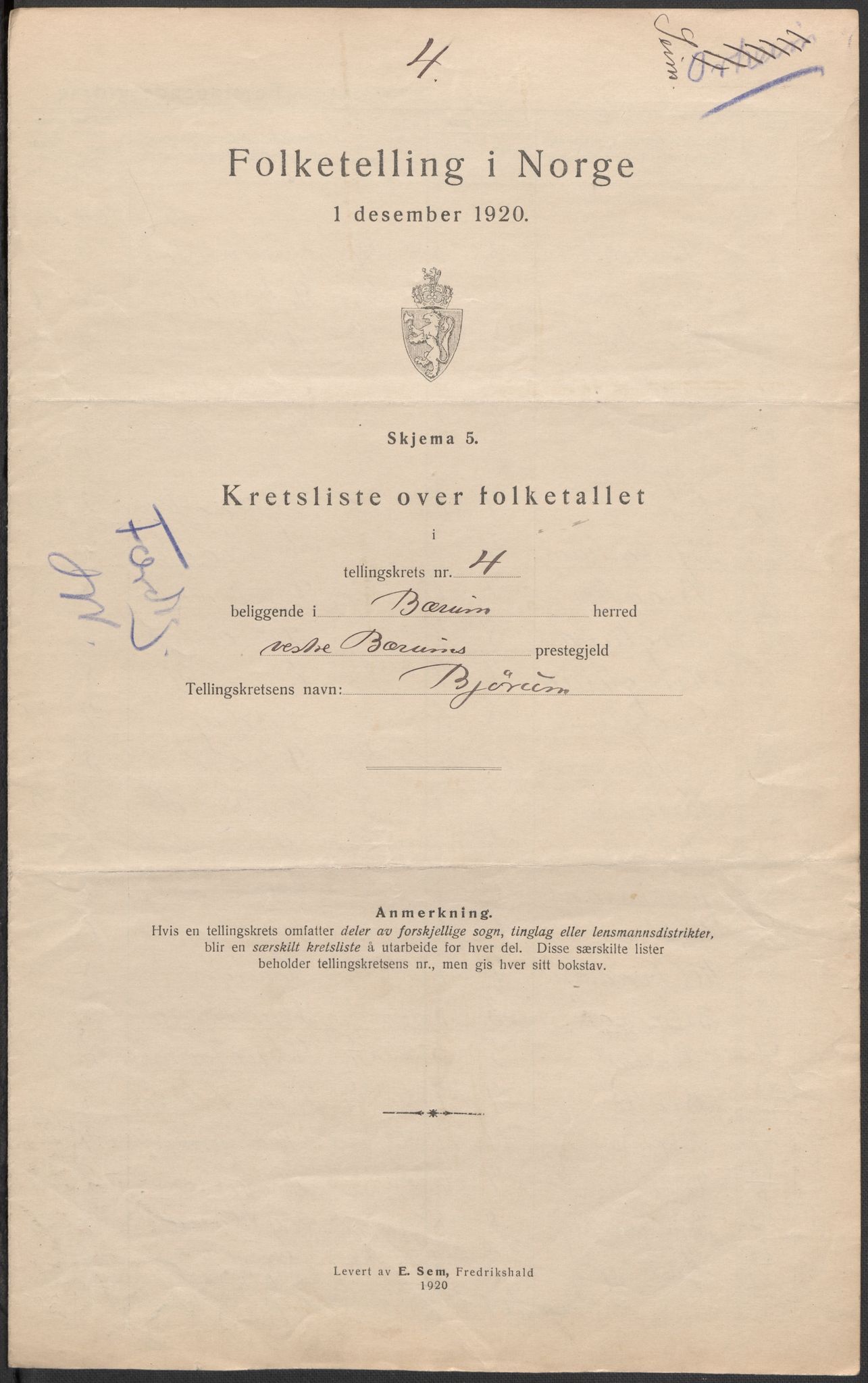 SAO, 1920 census for Bærum, 1920, p. 15