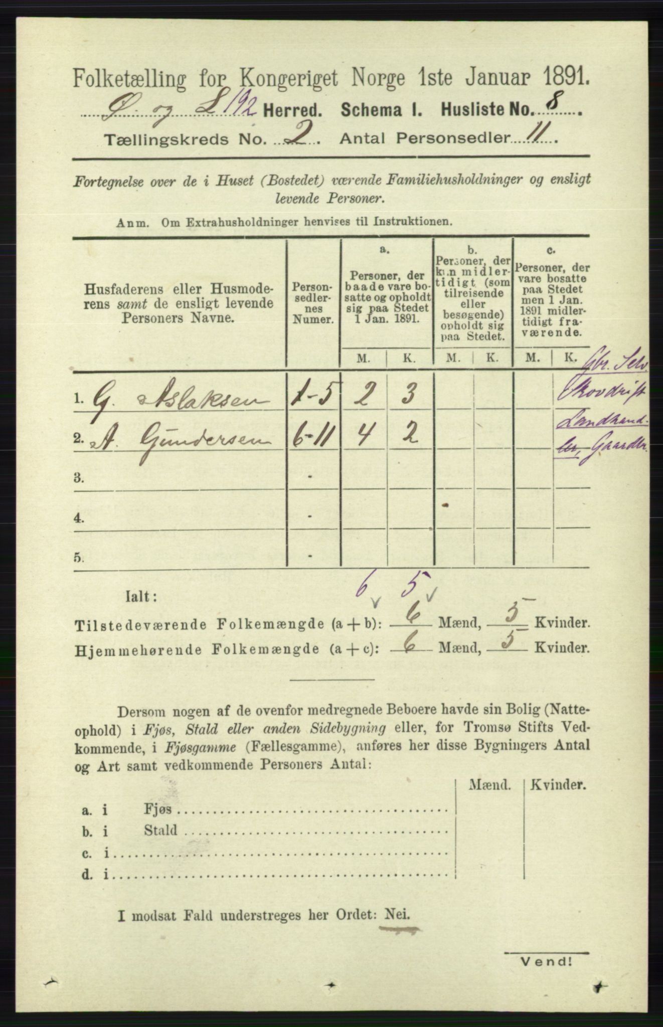 RA, 1891 census for 1021 Øyslebø og Laudal, 1891, p. 438