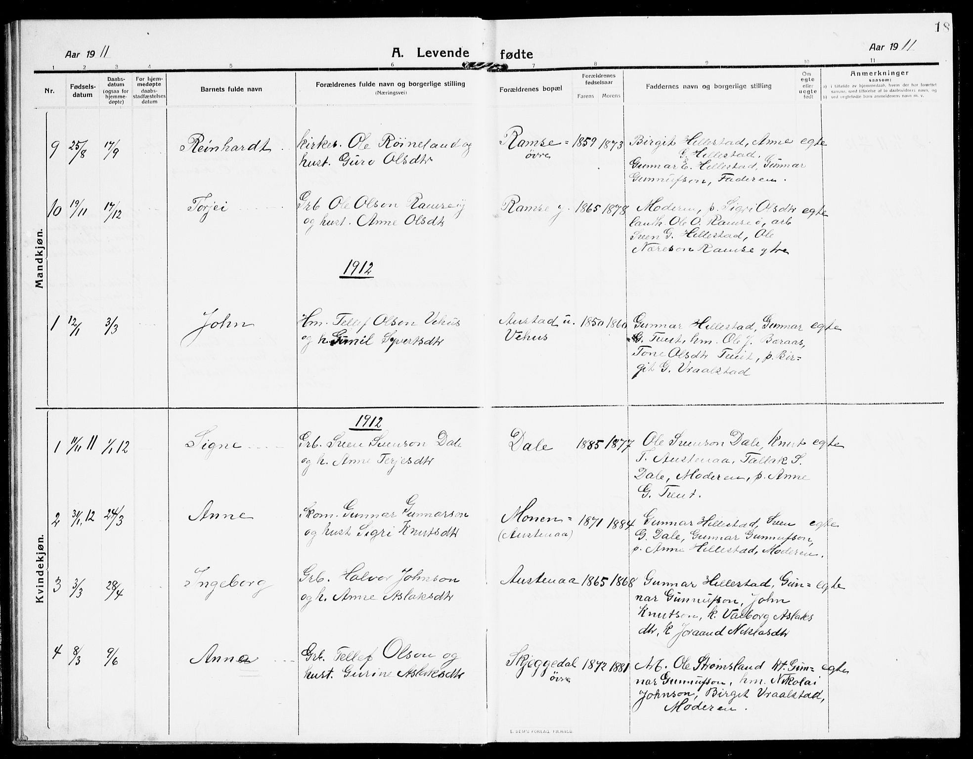 Åmli sokneprestkontor, SAK/1111-0050/F/Fb/Fbb/L0003: Parish register (copy) no. B 3, 1906-1941, p. 18