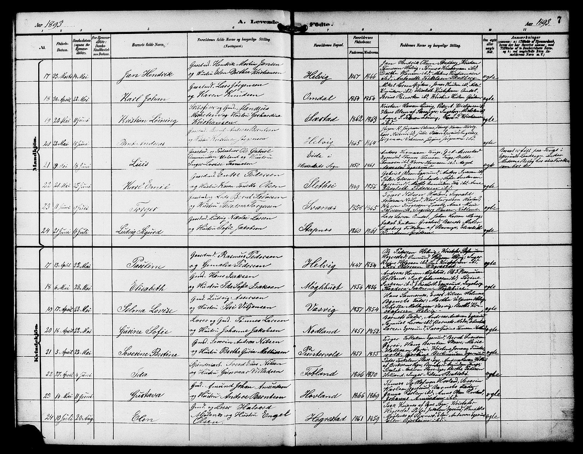 Eigersund sokneprestkontor, AV/SAST-A-101807/S09/L0009: Parish register (copy) no. B 9, 1893-1907, p. 7