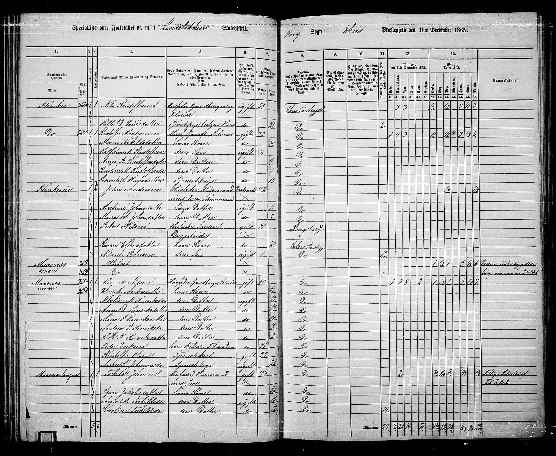 RA, 1865 census for Eiker, 1865, p. 85