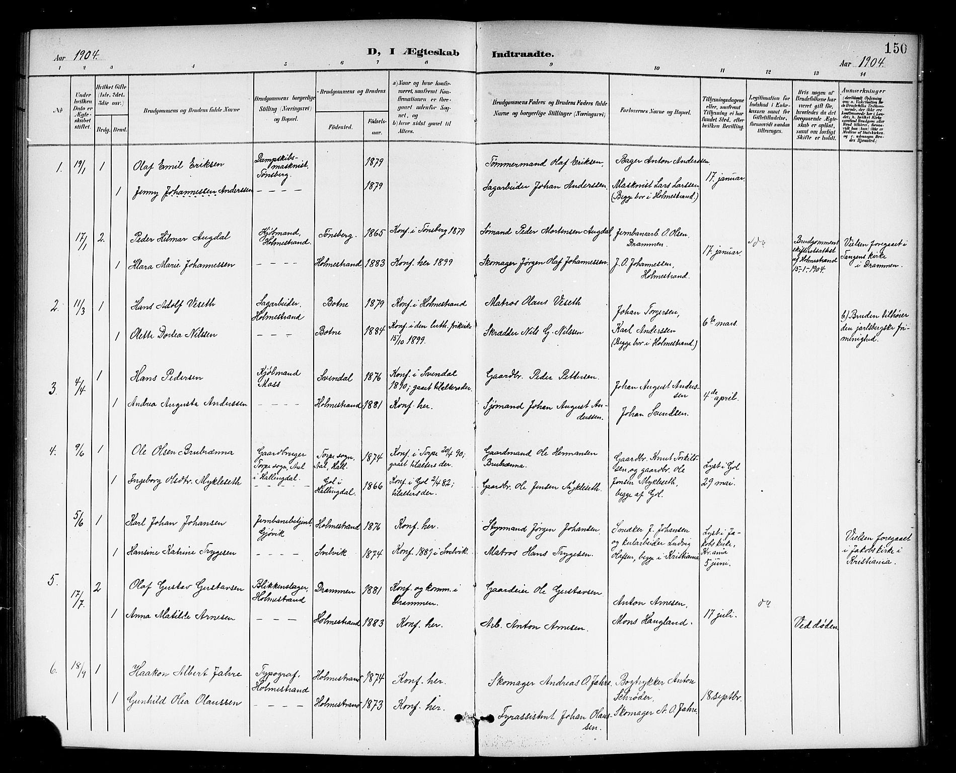 Holmestrand kirkebøker, AV/SAKO-A-346/G/Ga/L0006: Parish register (copy) no. 6, 1901-1923, p. 150