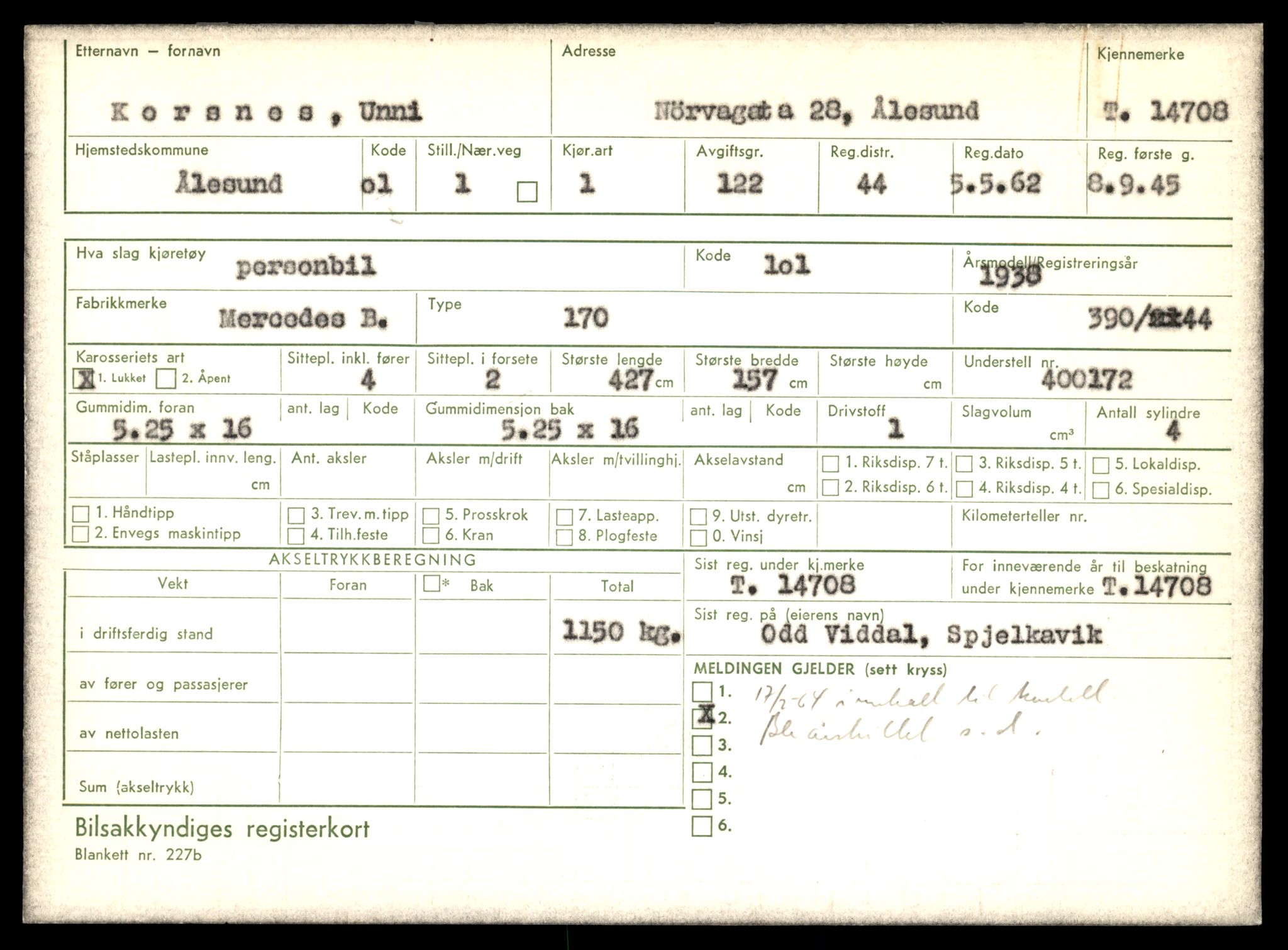 Møre og Romsdal vegkontor - Ålesund trafikkstasjon, AV/SAT-A-4099/F/Fe/L0047: Registreringskort for kjøretøy T 14580 - T 14720, 1927-1998, p. 3007