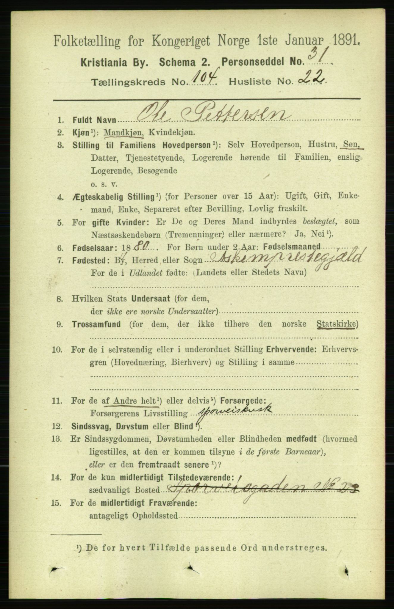 RA, 1891 census for 0301 Kristiania, 1891, p. 52633