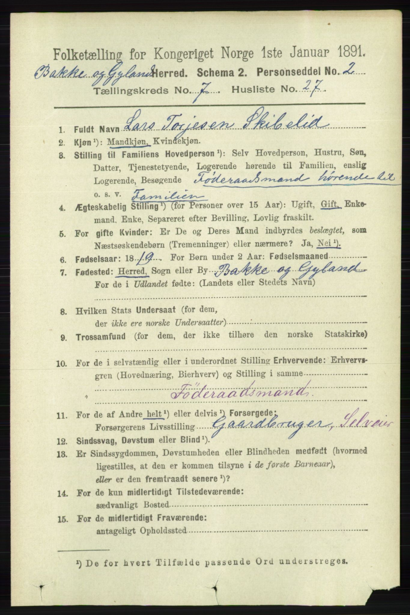 RA, 1891 census for 1045 Bakke, 1891, p. 1436