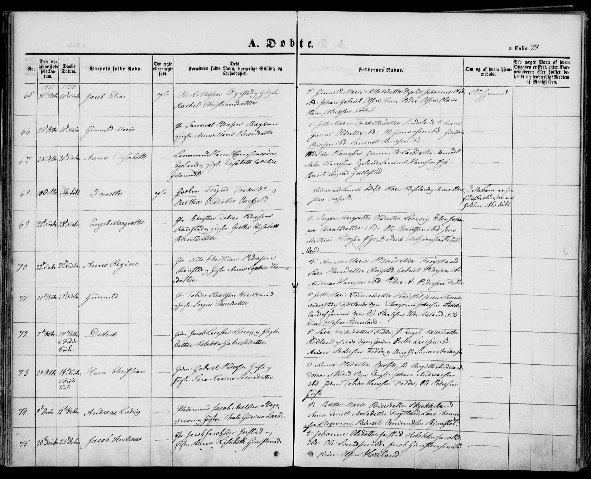 Kvinesdal sokneprestkontor, AV/SAK-1111-0026/F/Fa/Fab/L0005: Parish register (official) no. A 5, 1844-1857, p. 73