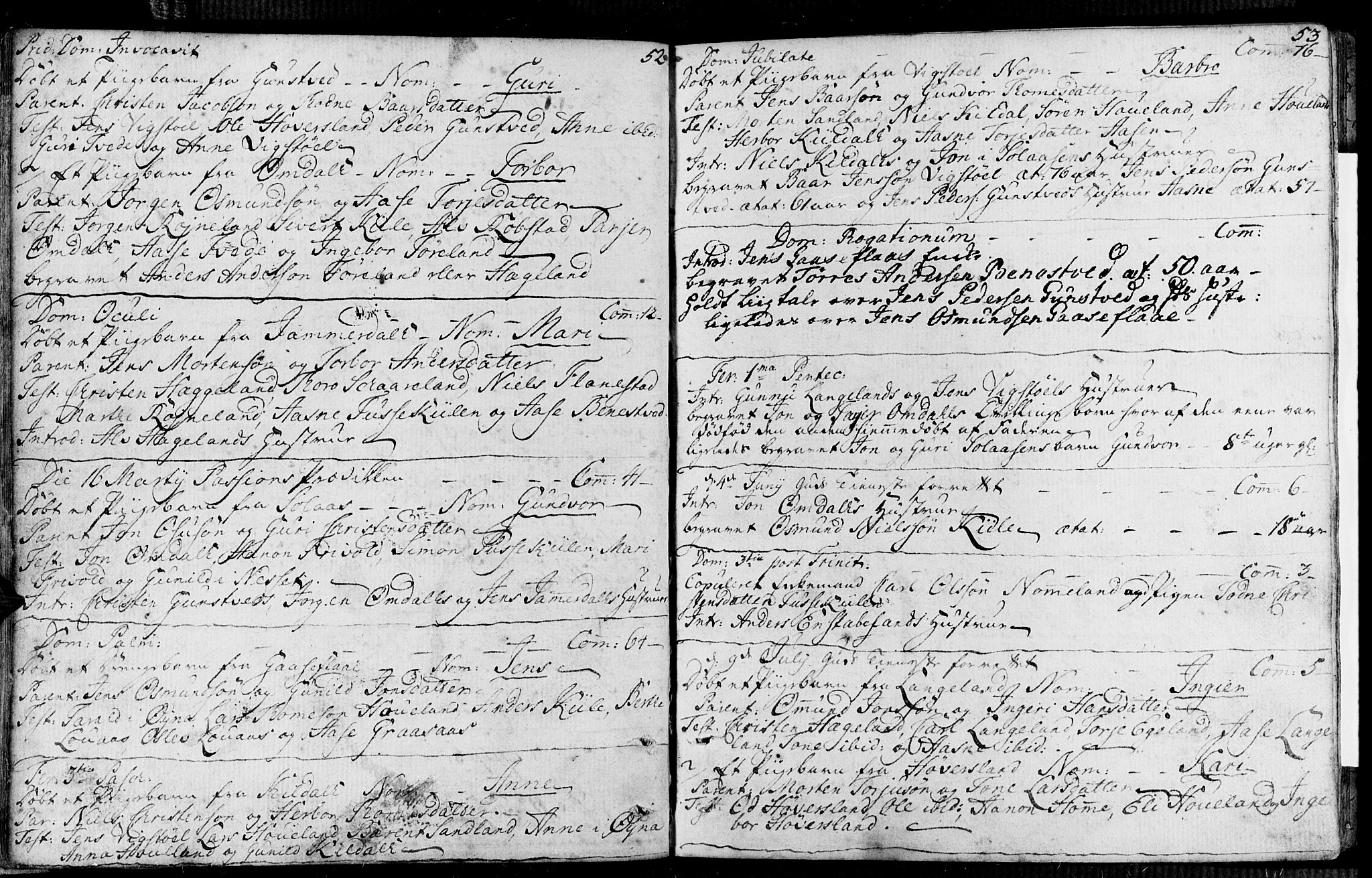 Vennesla sokneprestkontor, SAK/1111-0045/Fa/Faa/L0001: Parish register (official) no. A 1, 1753-1785, p. 52-53