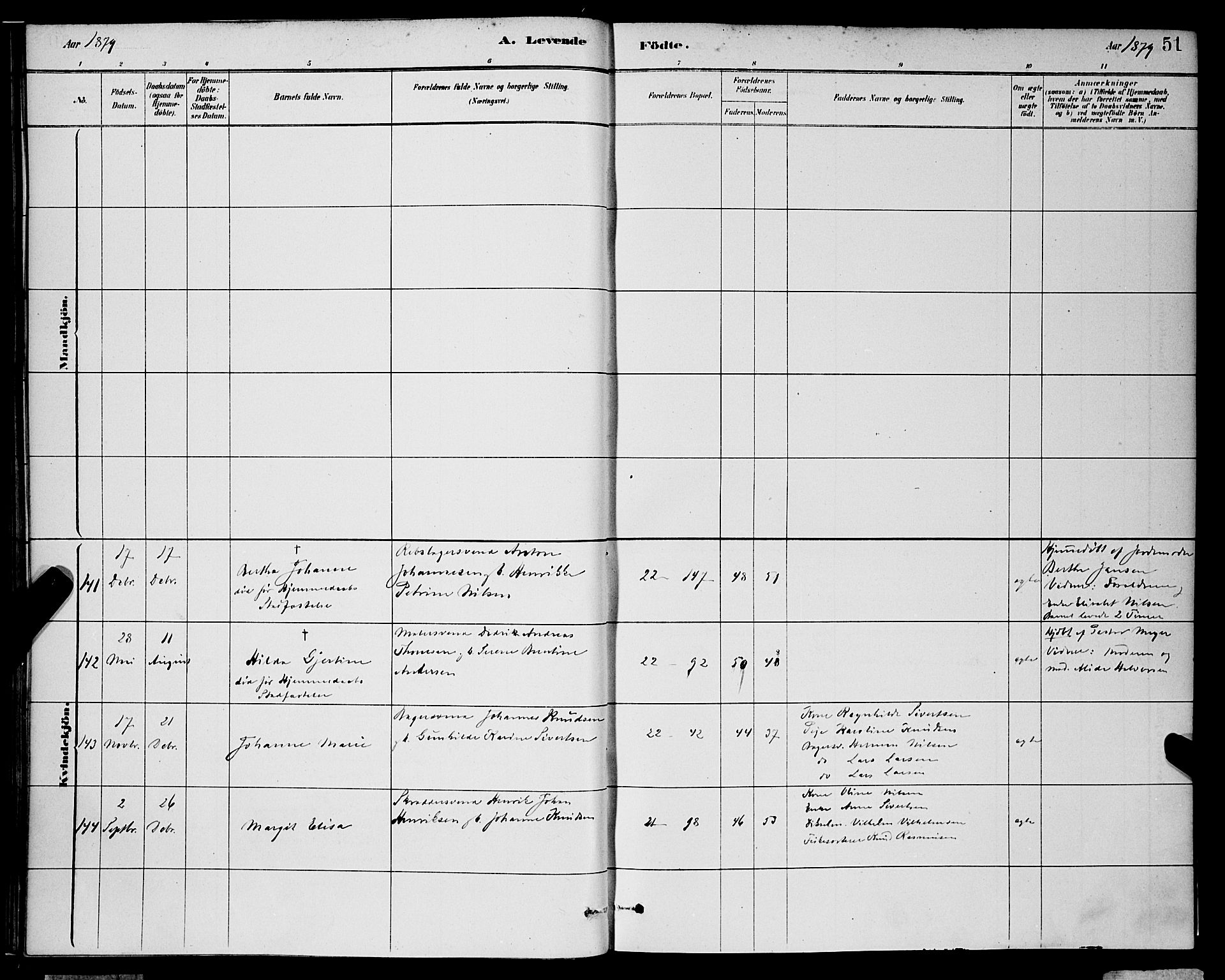 Korskirken sokneprestembete, AV/SAB-A-76101/H/Hab: Parish register (copy) no. B 8, 1878-1887, p. 51