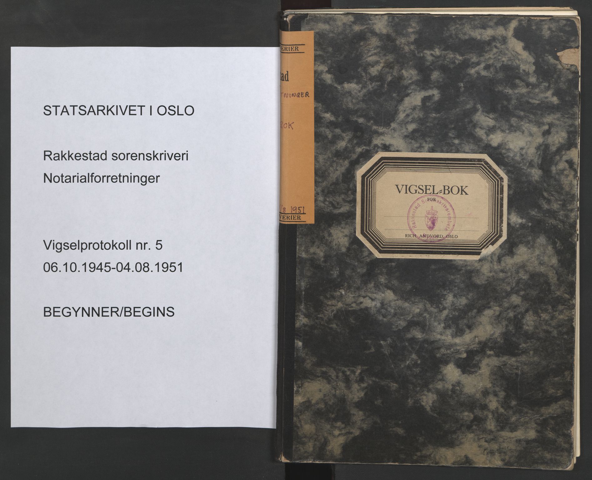 Rakkestad sorenskriveri, SAO/A-10686/L/Lc/Lca/L0005: Vigselbøker, 1945-1951